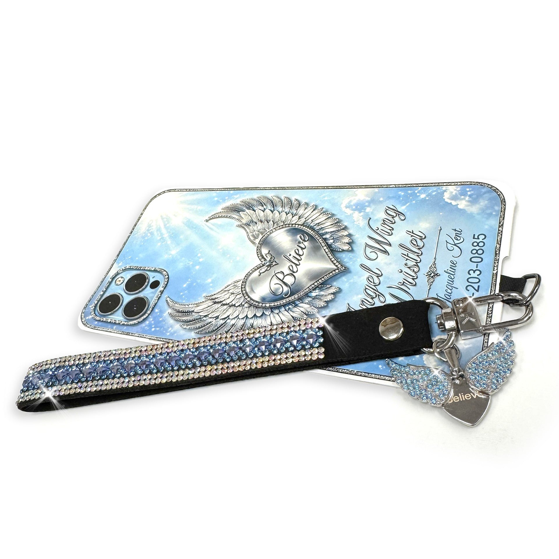Jacqueline Kent Phone Wrist Lanyard Blue Wing