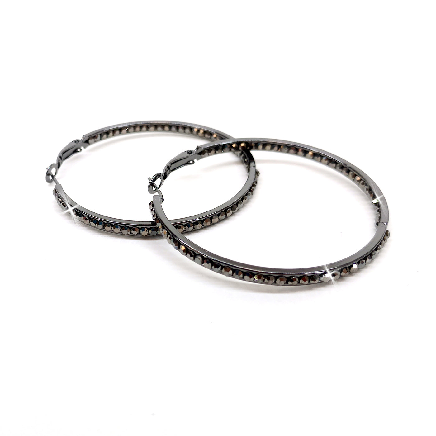 EARRING 50MM INSIDE OUT CRYSTAL HOOP BLACK