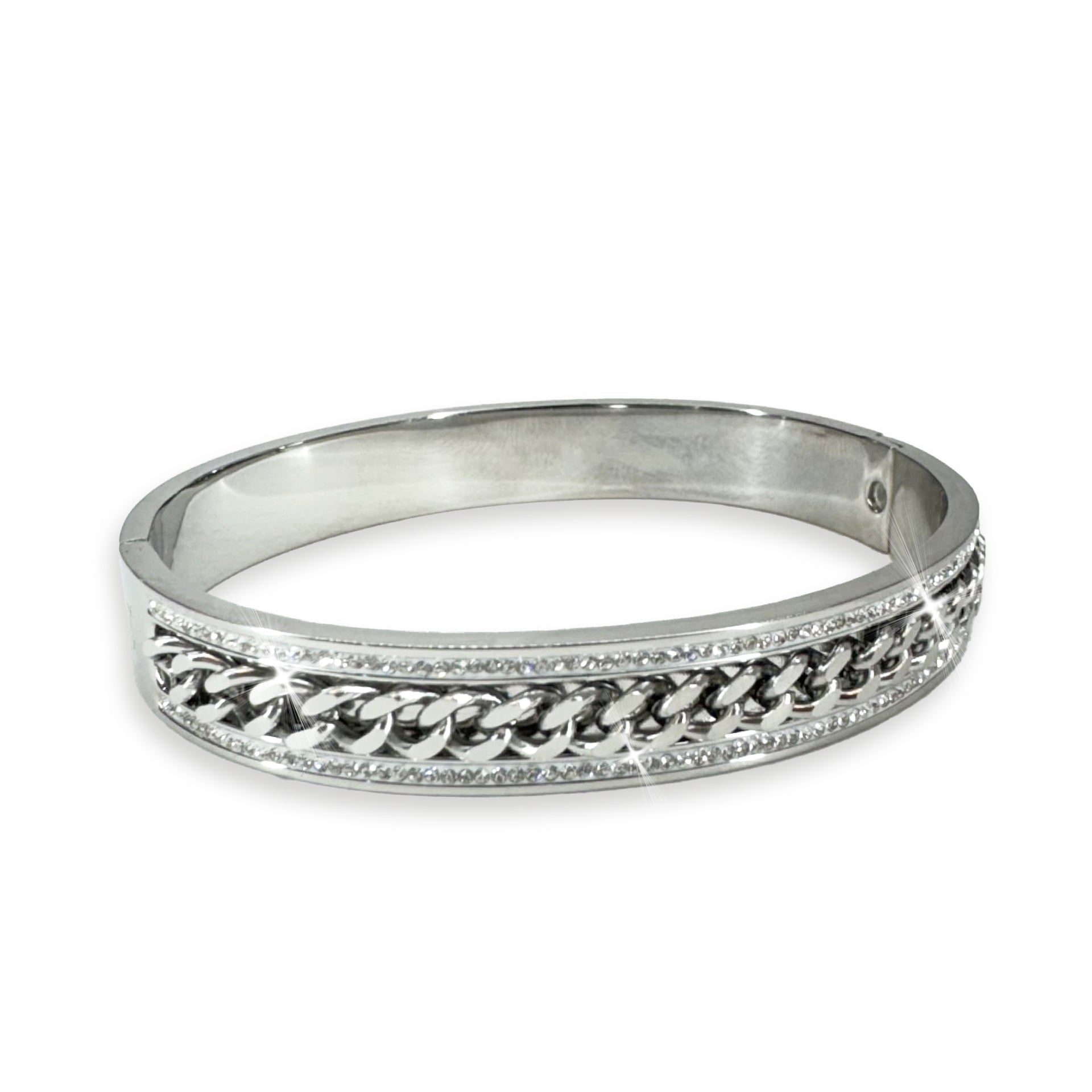 BRACELET HINGED CHAIN CUFF SILVER