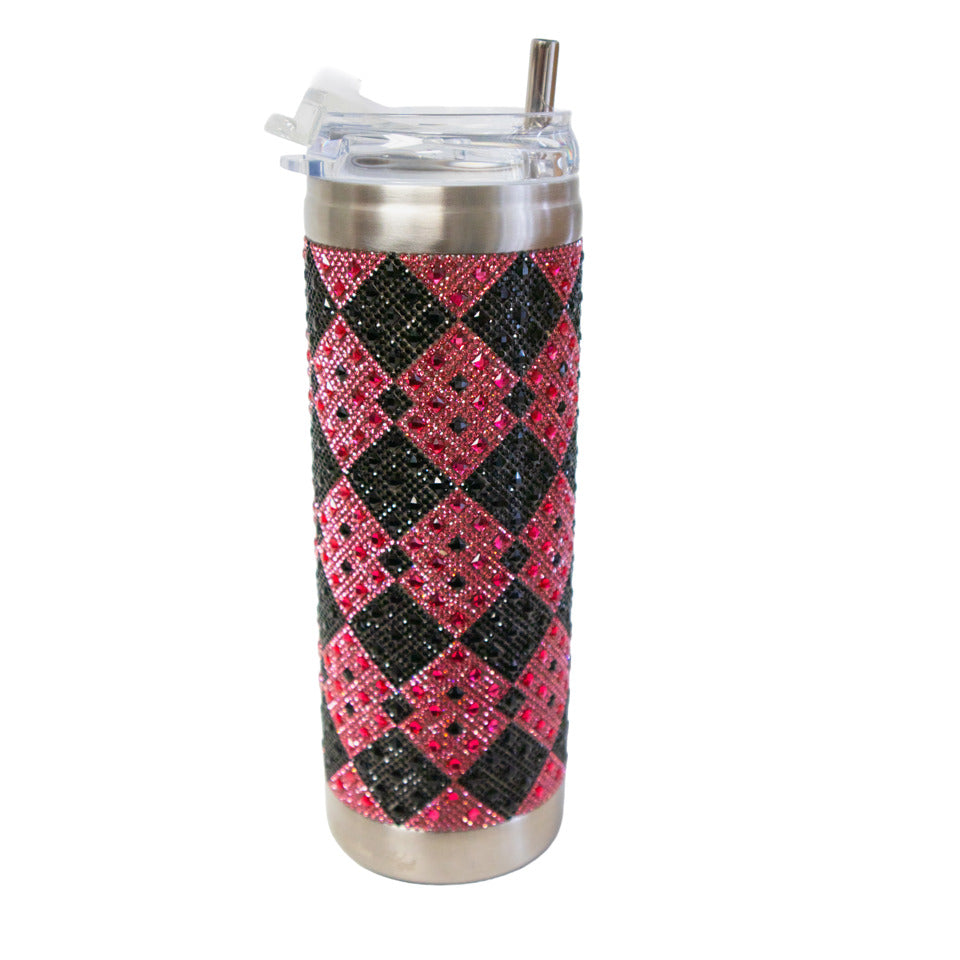 REBEL ROSE COLLECTION TUMBLER CRYSTAL PINK BLACK