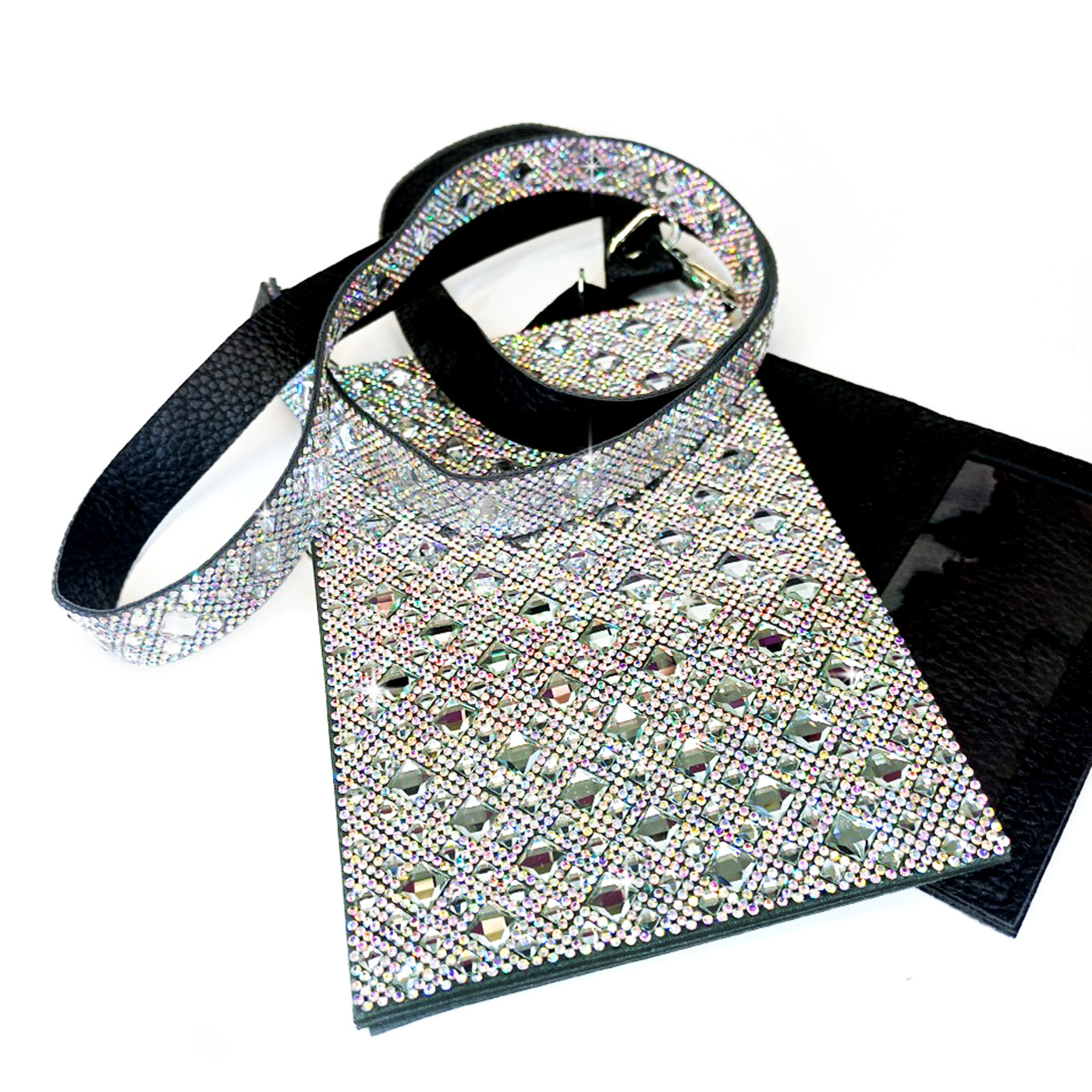 Jacqueline Kent bubbles & bling cellphone purse southern lights in AB rhinestones on a white background