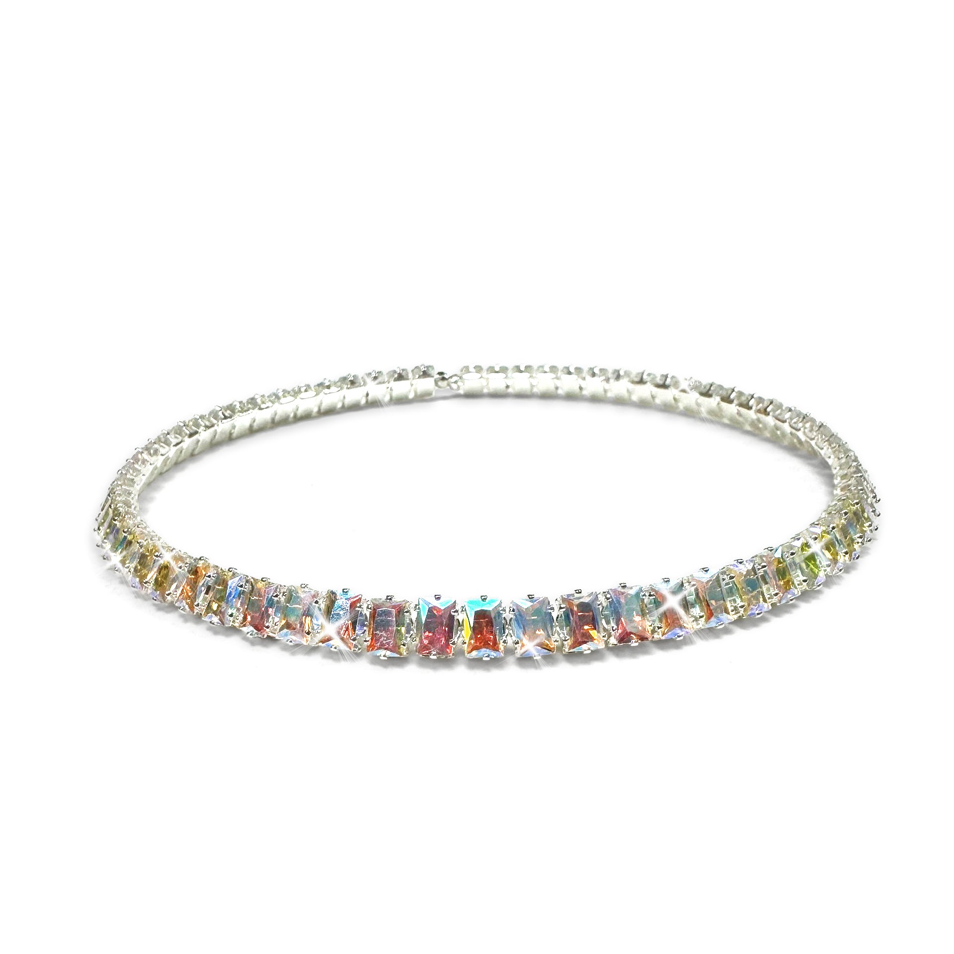 Iridescent AB crystal choker on a white background