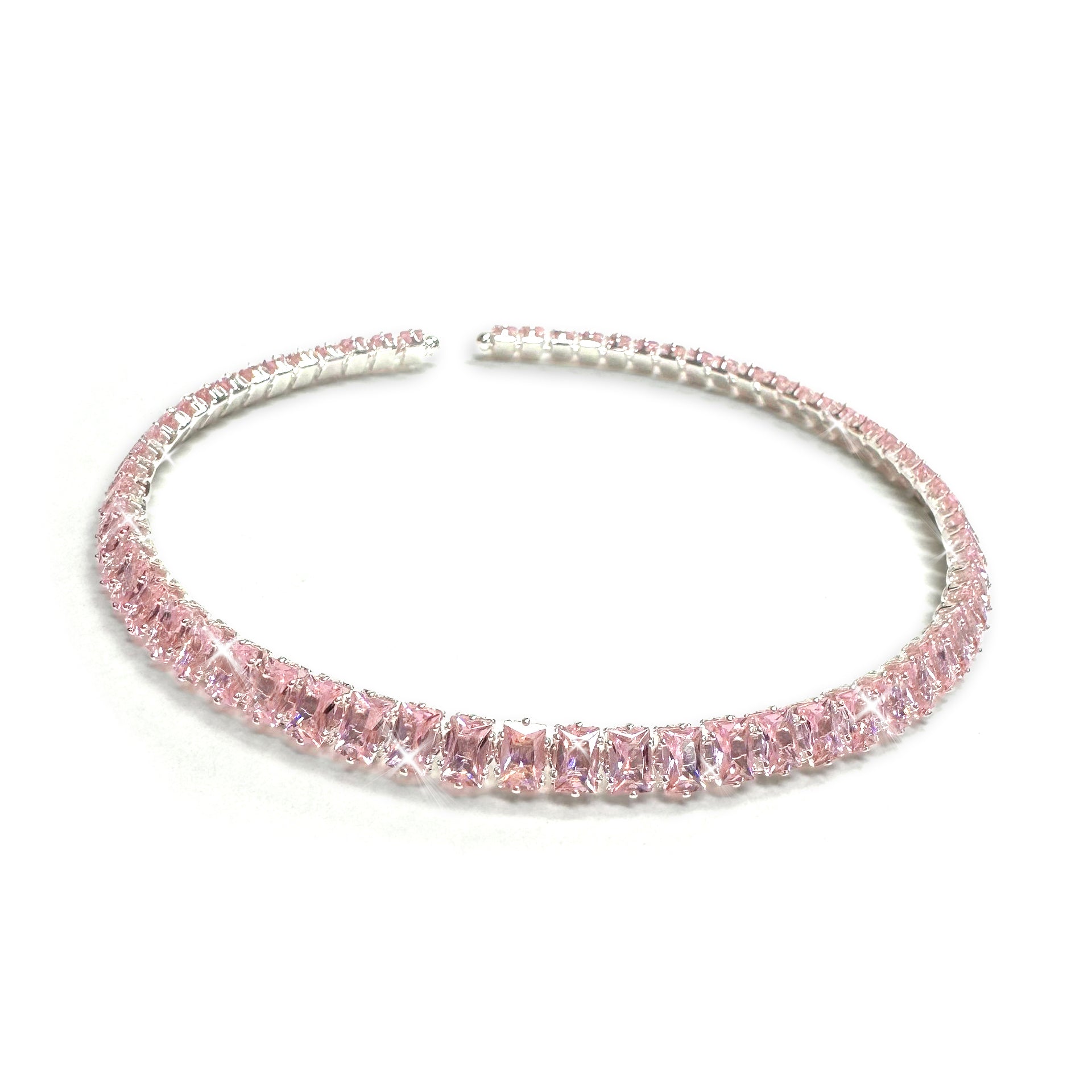 Pink crystal choker necklace on a white background