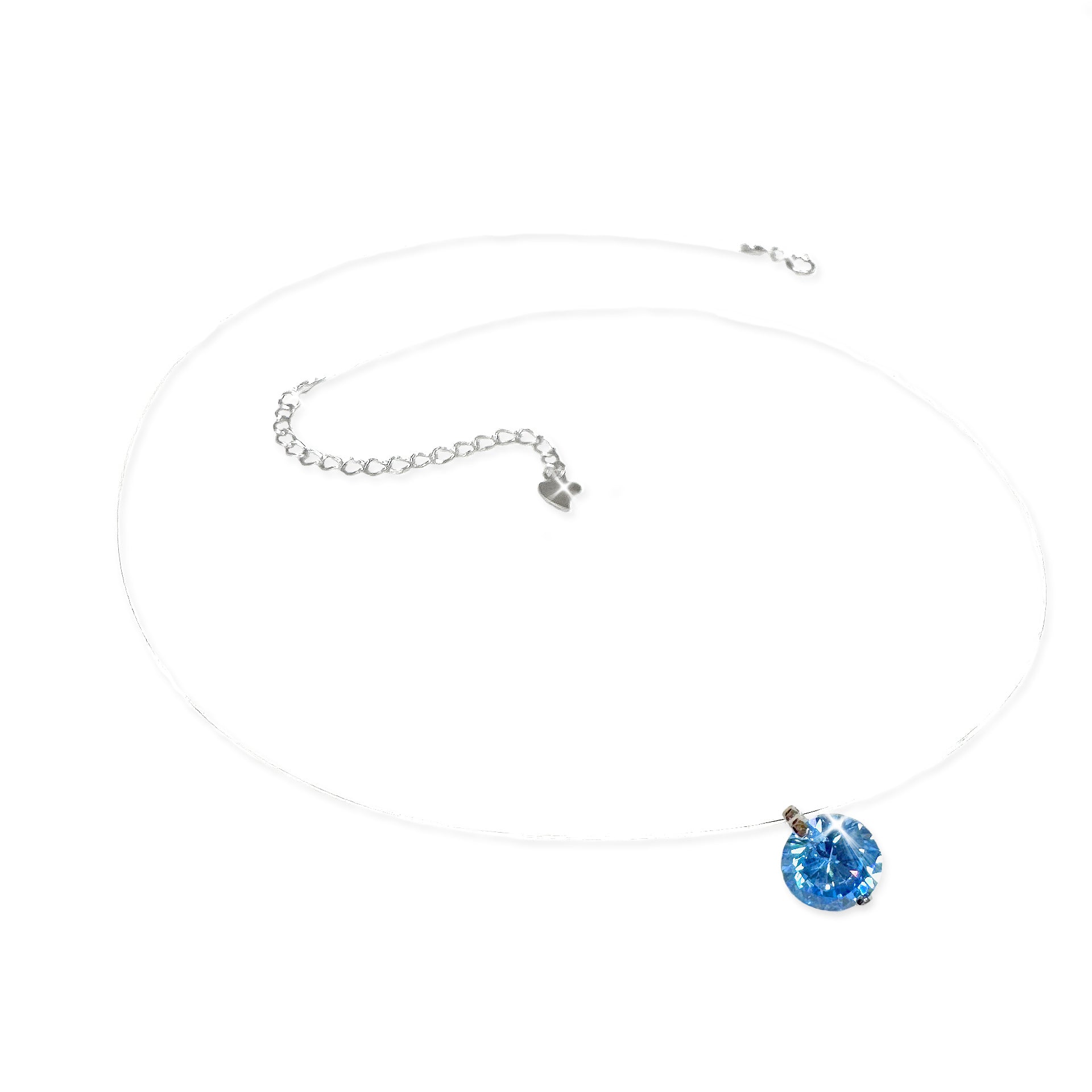 Choker necklace with a blue crystal pendant on a white background