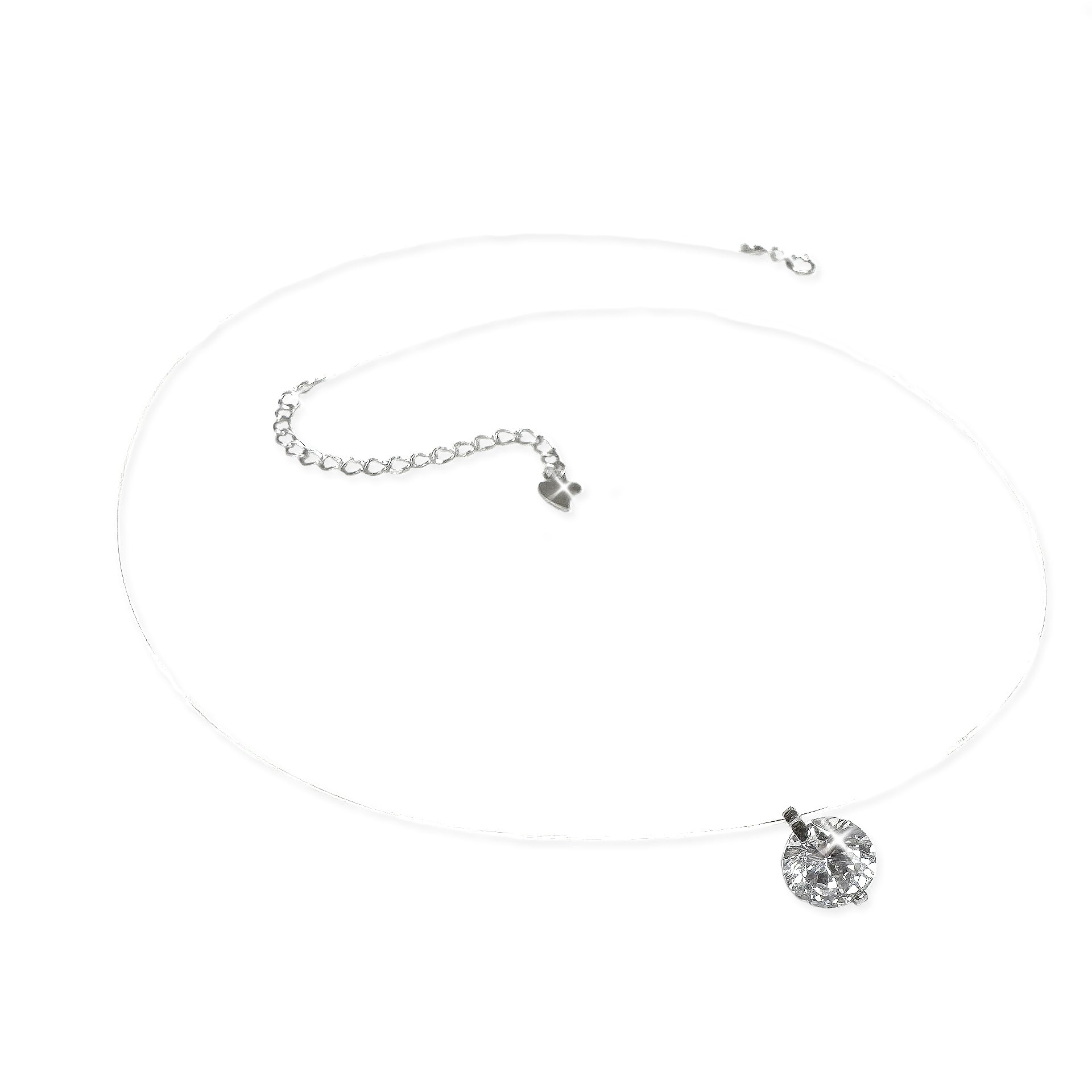 Illusion necklace with a round crystal pendant on a white background