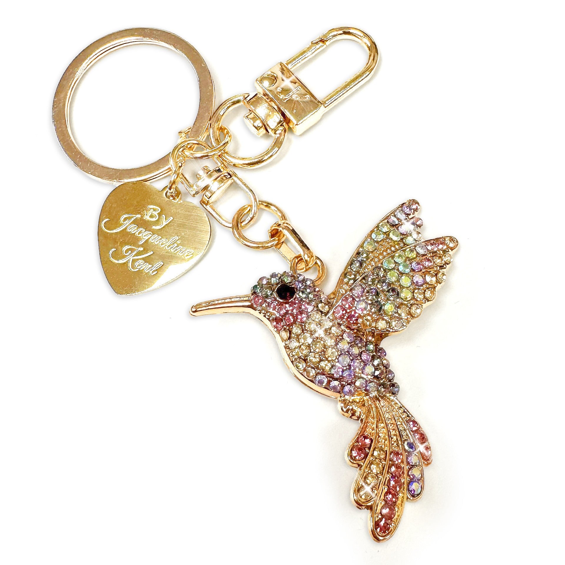 Jacqueline Kent Hummingbird Purse Charm Gold Multi-Colour Crystal