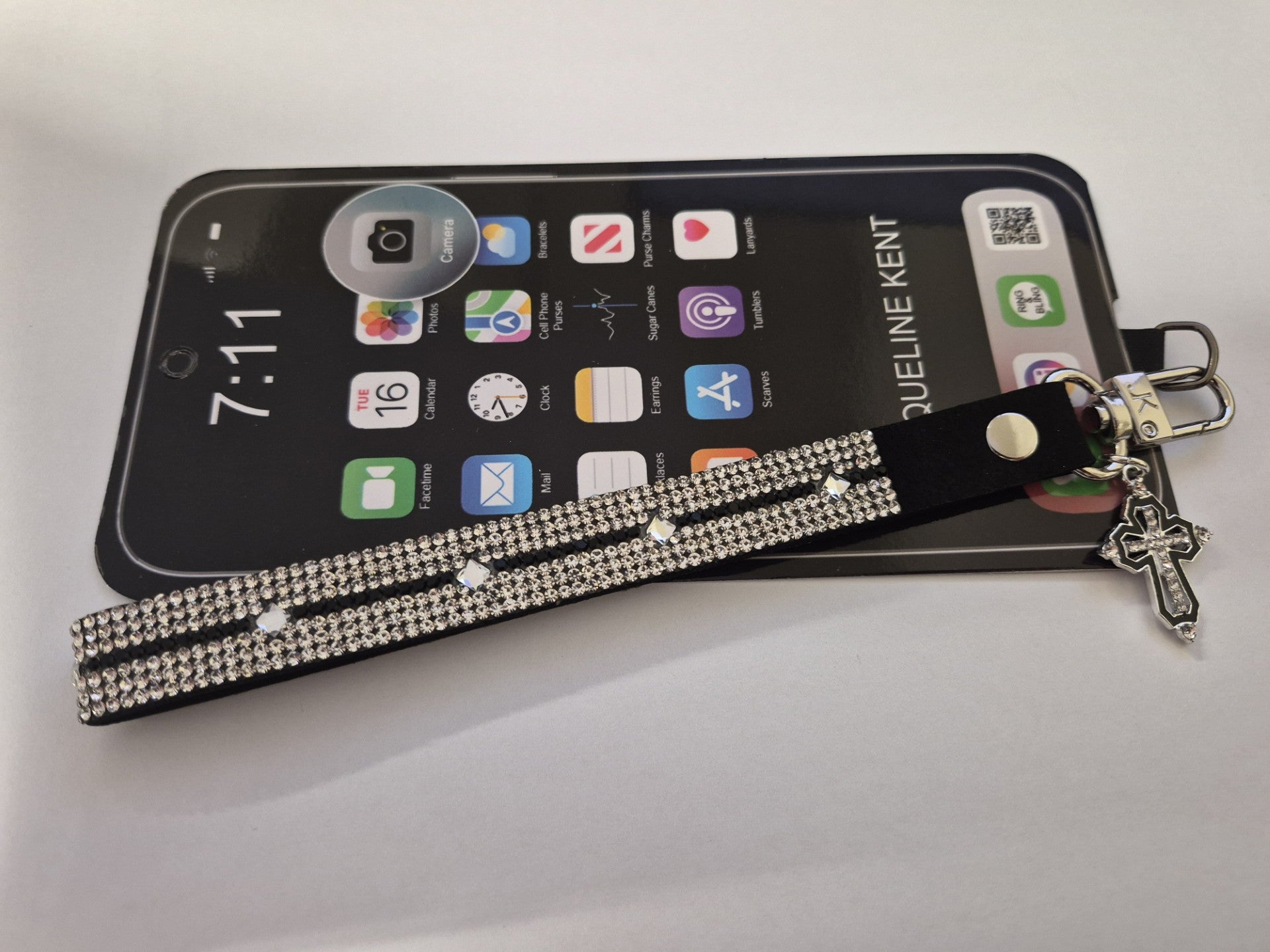 PHONE WRIST LANYARD SILVER CROSS