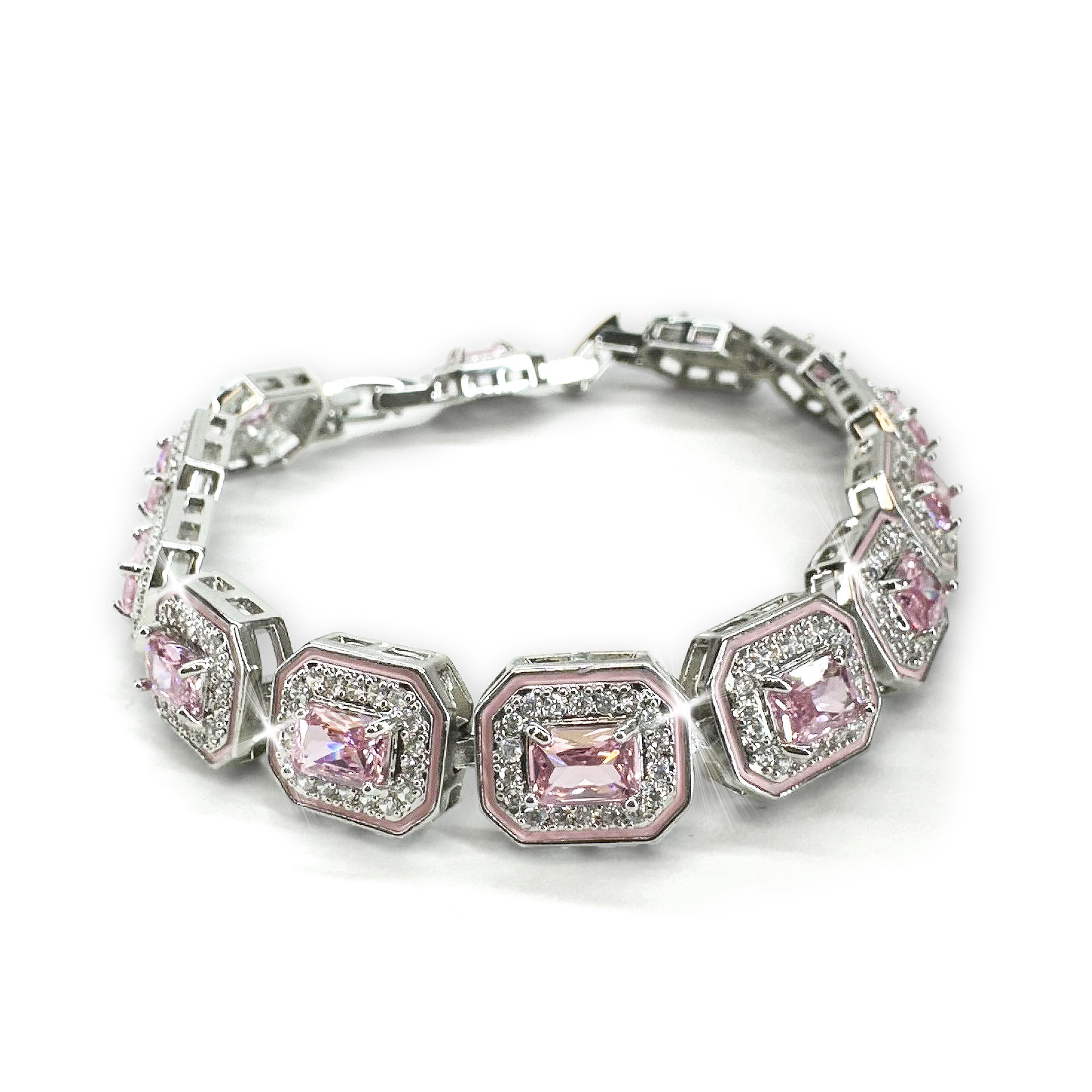 BRACELET CRYSTAL TENNIS SILVER PINK