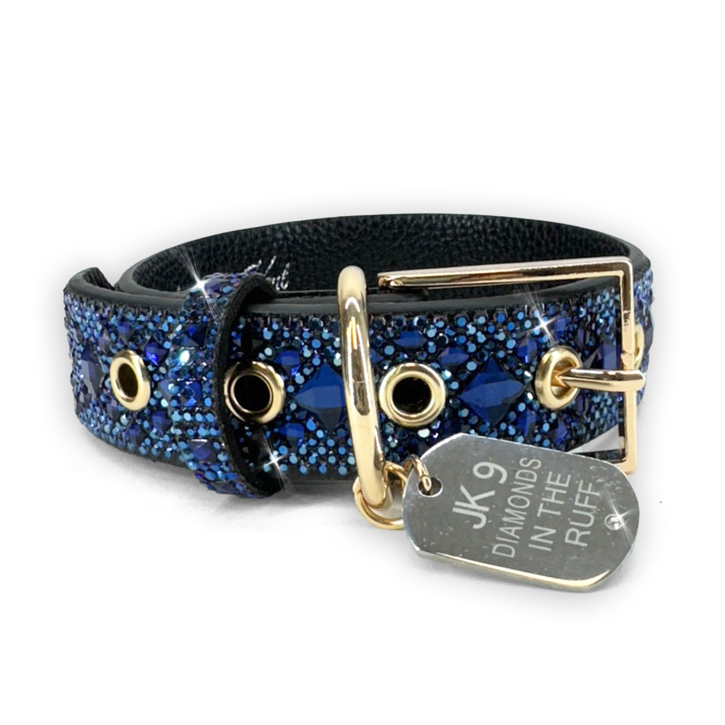 DIAMONDS IN THE RUFF BLUE DOG COLLAR MEDIUM