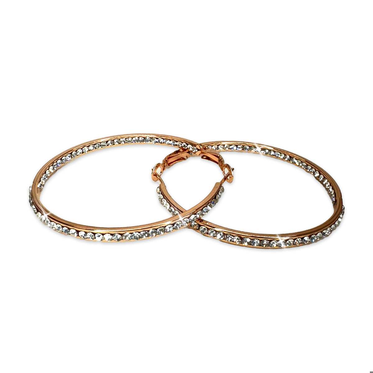 Jacqueline Kent Earring 50mm Inside Out Crystal Hoop Rose Gold