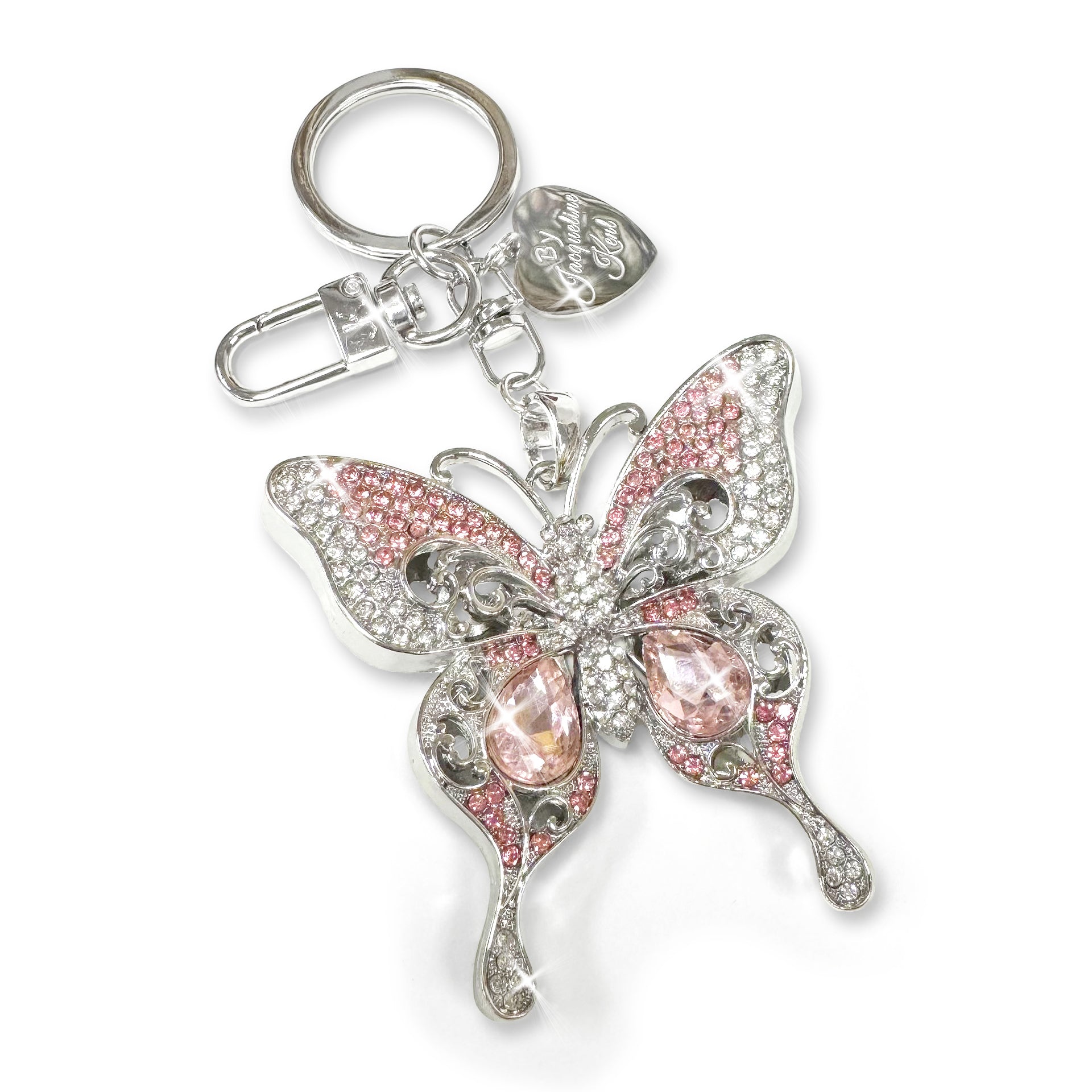 PURSE CHARM CRYSTAL BUTTERFLY SILVER PINK