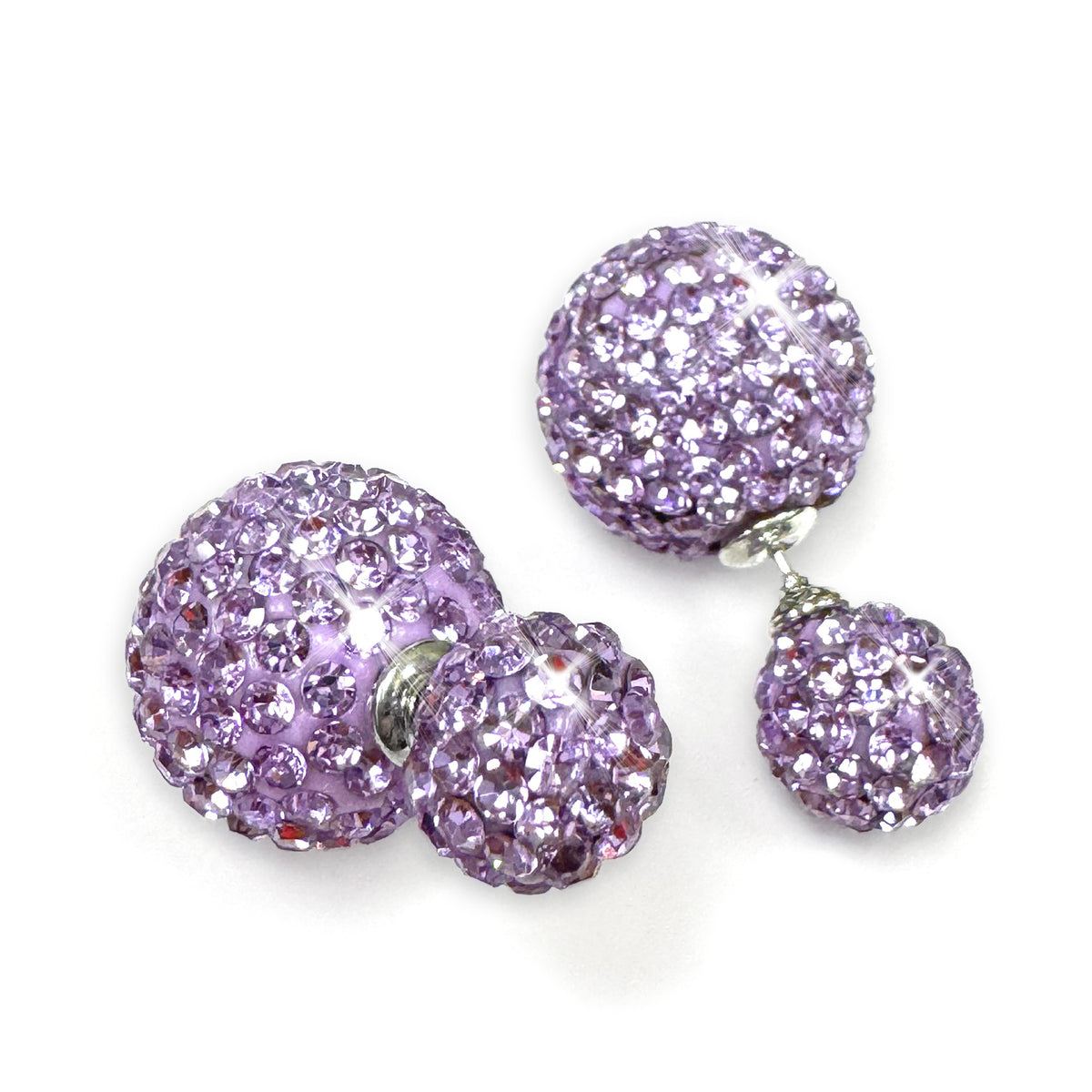 EARRING DOUBLE BUBBLE CRYSTAL LIGHT PURPLE