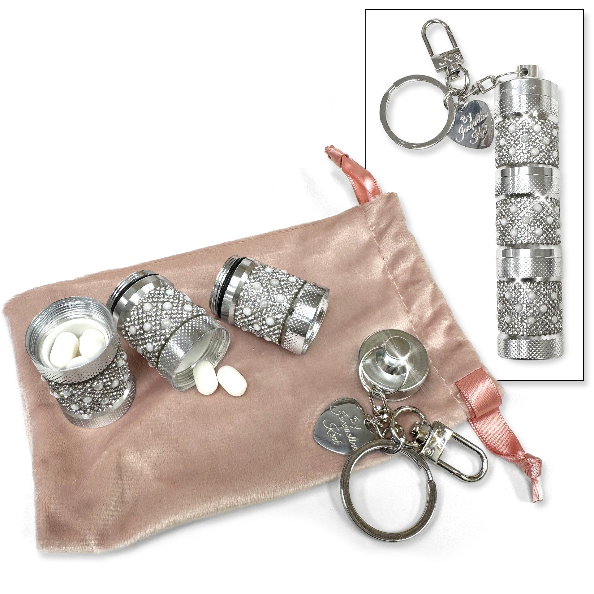 Jacqueline Kent Pill Container Pearl Silver Crystal