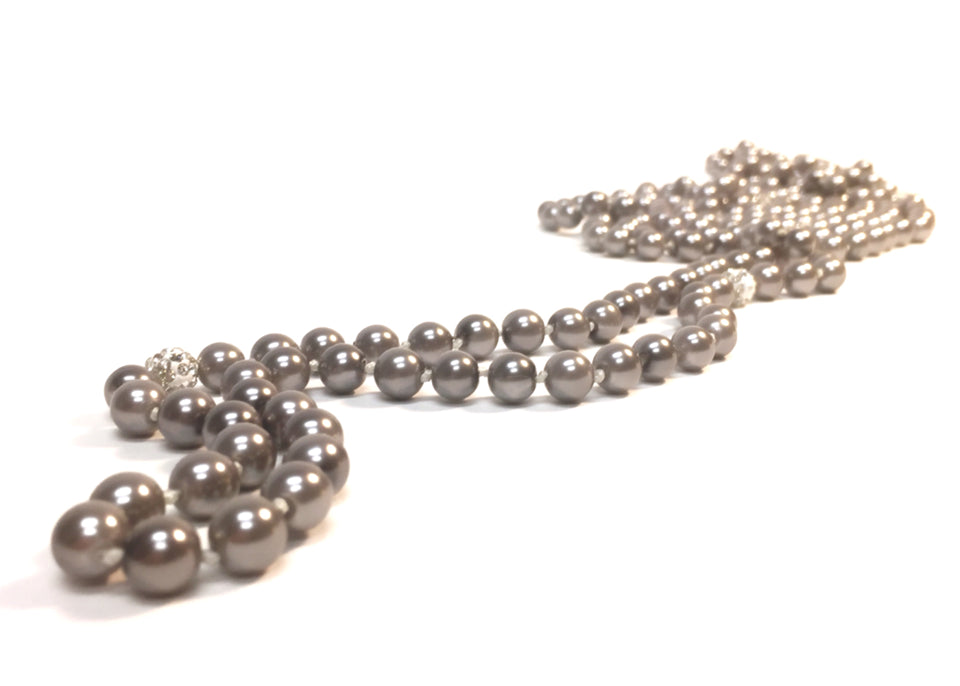 NECKLACE PEARLS WITH SHAMBALLA CRYSTALS TAUPE