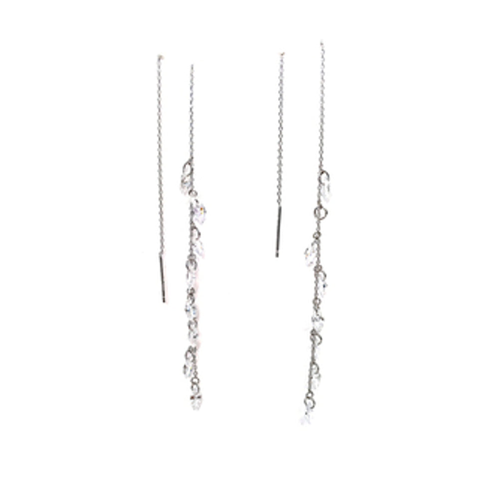 EARRING CRYSTAL FINE CHAIN SILVER