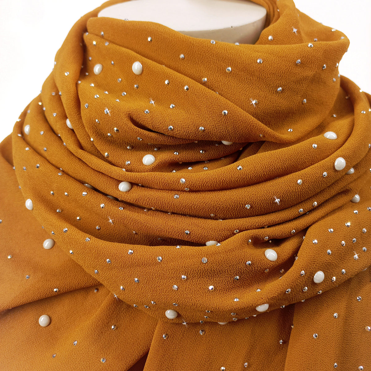 Jacqueline Kent Embellished Caramel Macchiato Chiffon Scarf