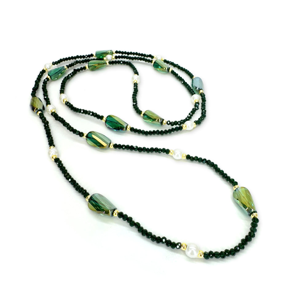 NECKLACE CRYSTAL PEARL STRANDS GREEN