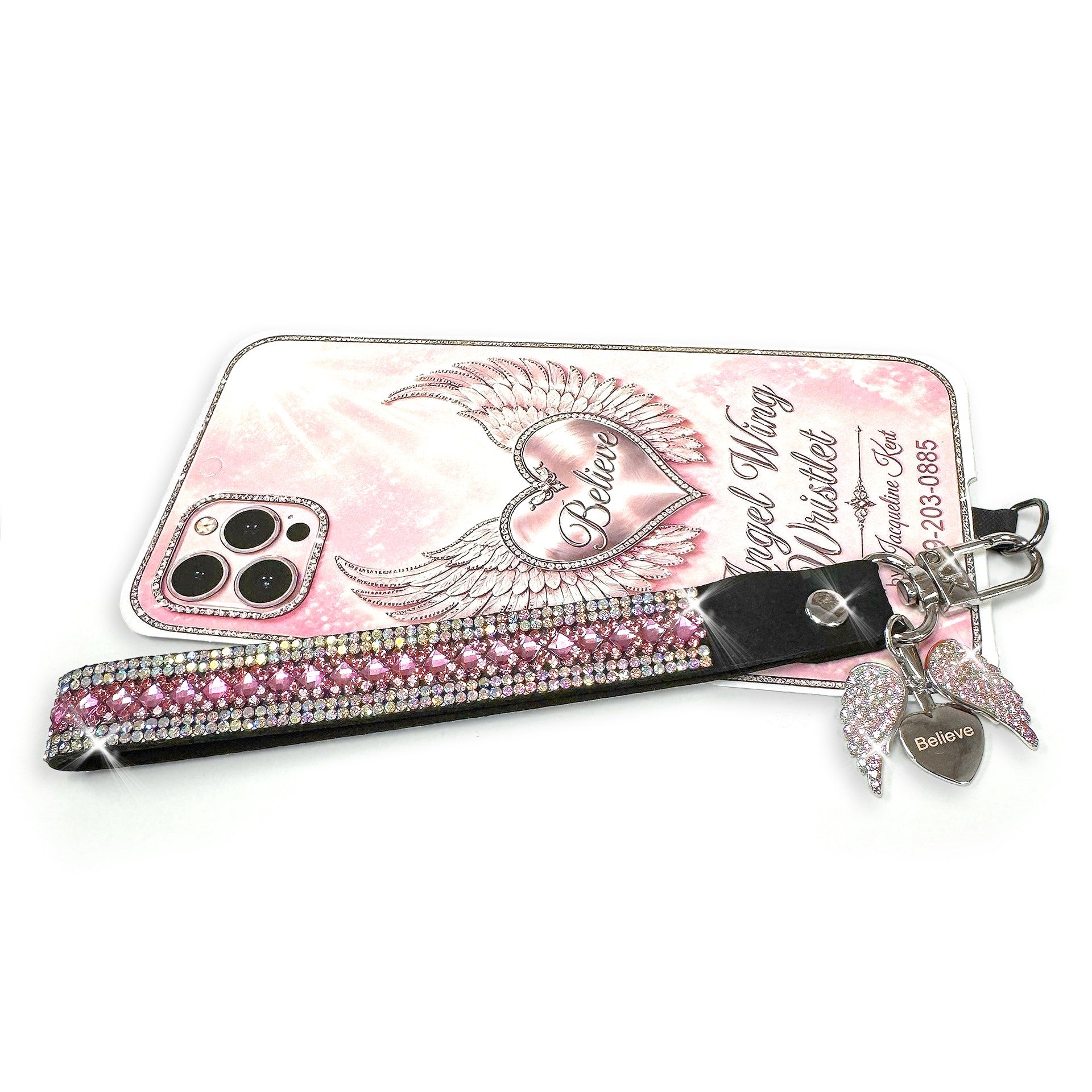 Jacqueline Kent Phone Wrist Lanyard Pink Wing