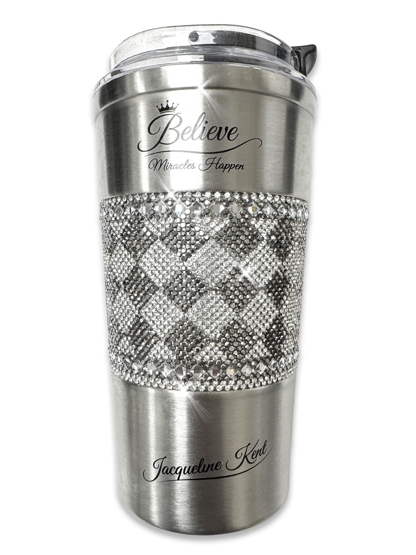Jacqueline Kent Signature Series Silver Black Coffee Cup Hematite Checkerboard Crystal