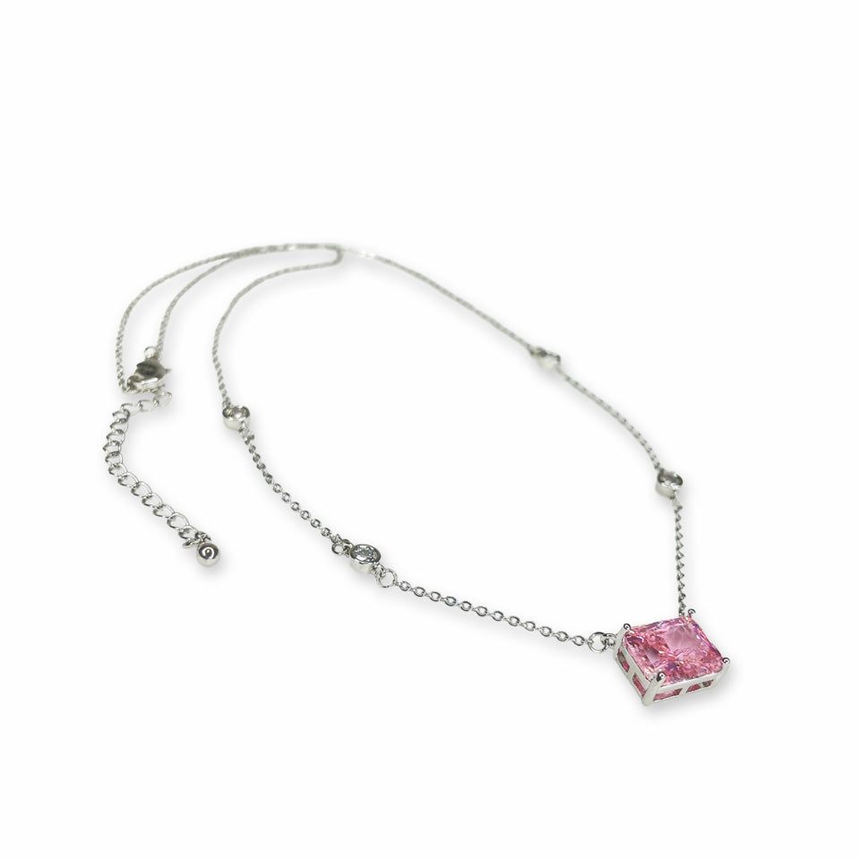 NECKLACE DAINTY CRYSTAL PINK