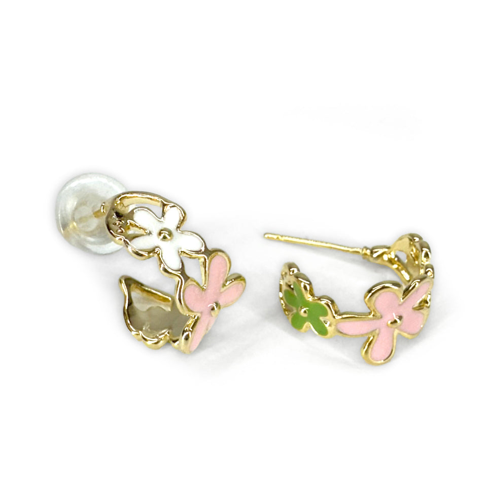 EARRING DAISY HOOP PINK WHITE