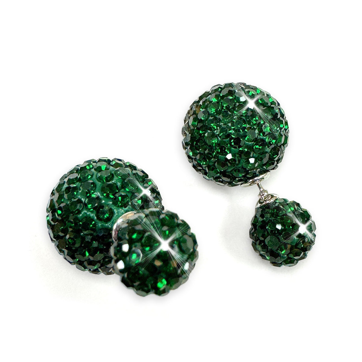 EARRING DOUBLE BUBBLE CRYSTAL GREEN