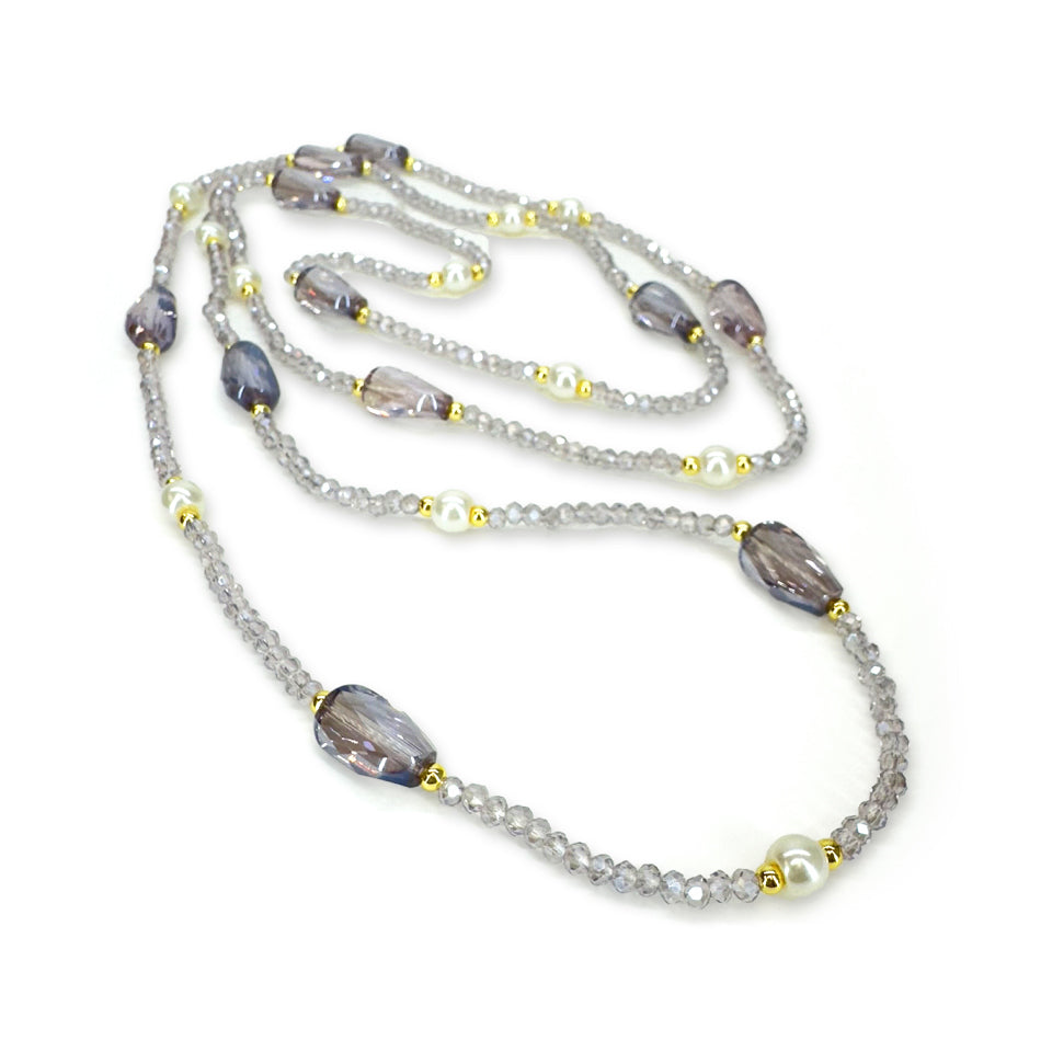 NECKLACE CRYSTAL PEARL STRANDS PURPLE