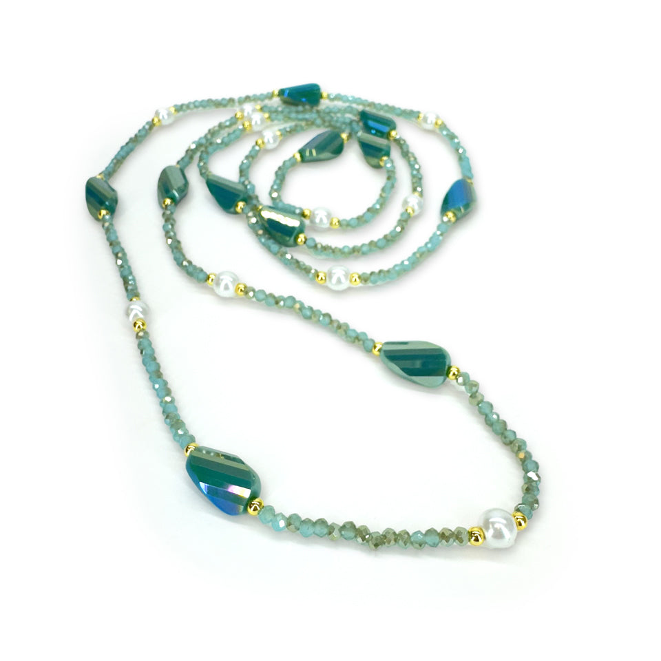 NECKLACE CRYSTAL PEARL STRANDS BLUE