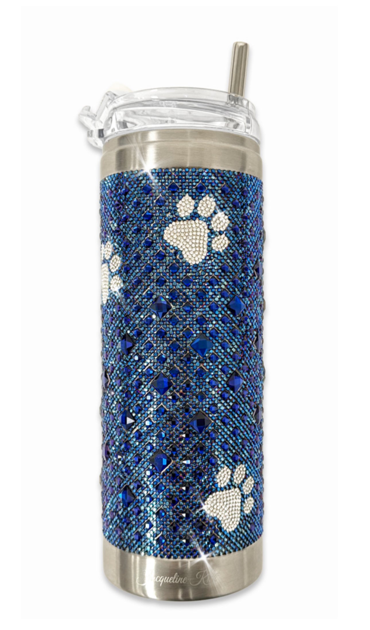 DIAMONDS IN THE RUFF TUMBLER BLUE WITH SILVER PAWS