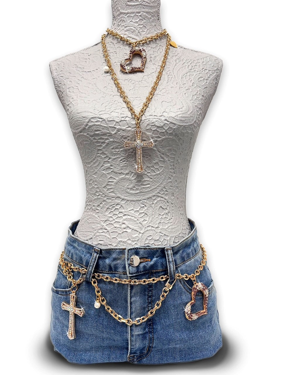 3 IN 1 BELT/NECKLACE CROSS MY HEART