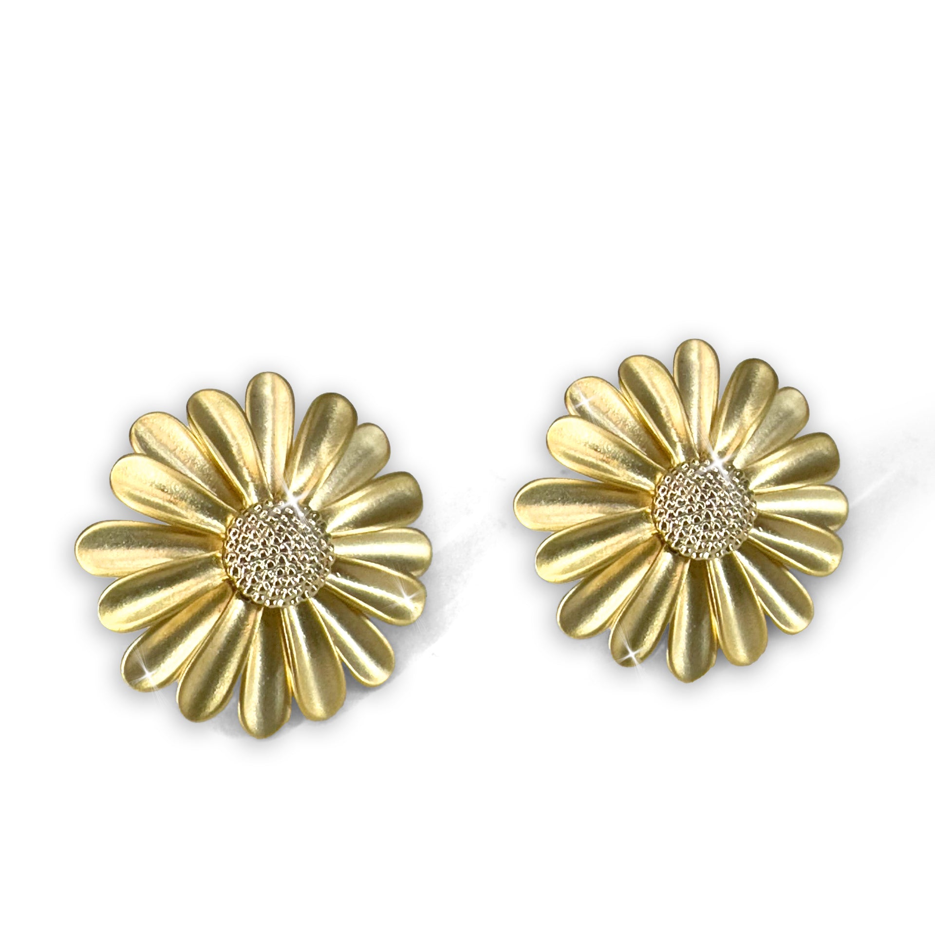 EARRING FLOWER DISC GOLD MATTE