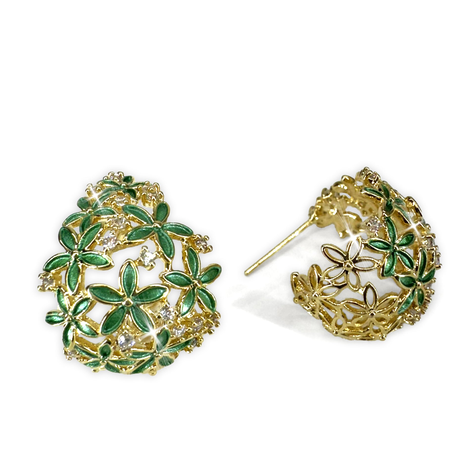 EARRING FLOWER CLUSTER GREEN