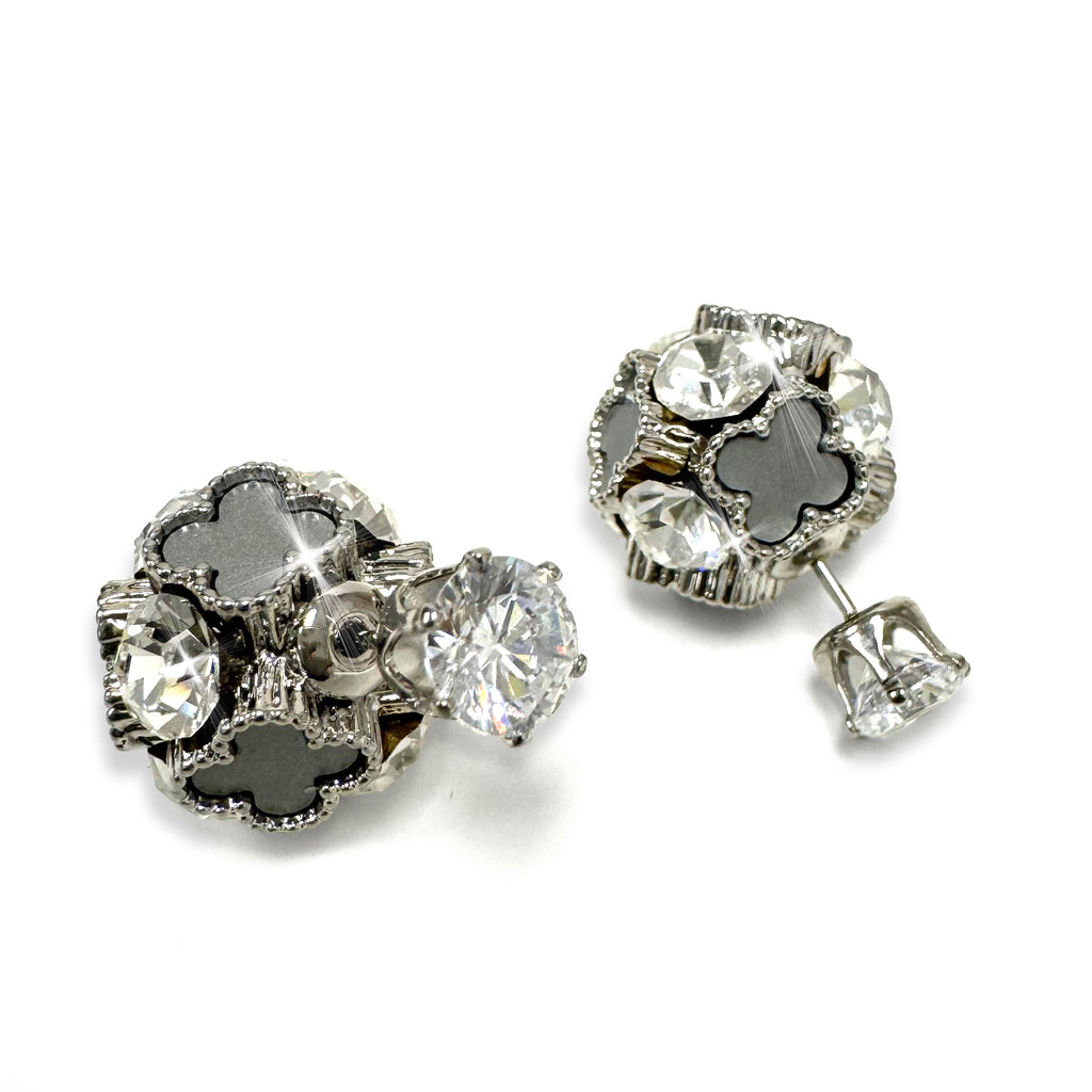 EARRING DOUBLE BUBBLE CLOVER SILVER