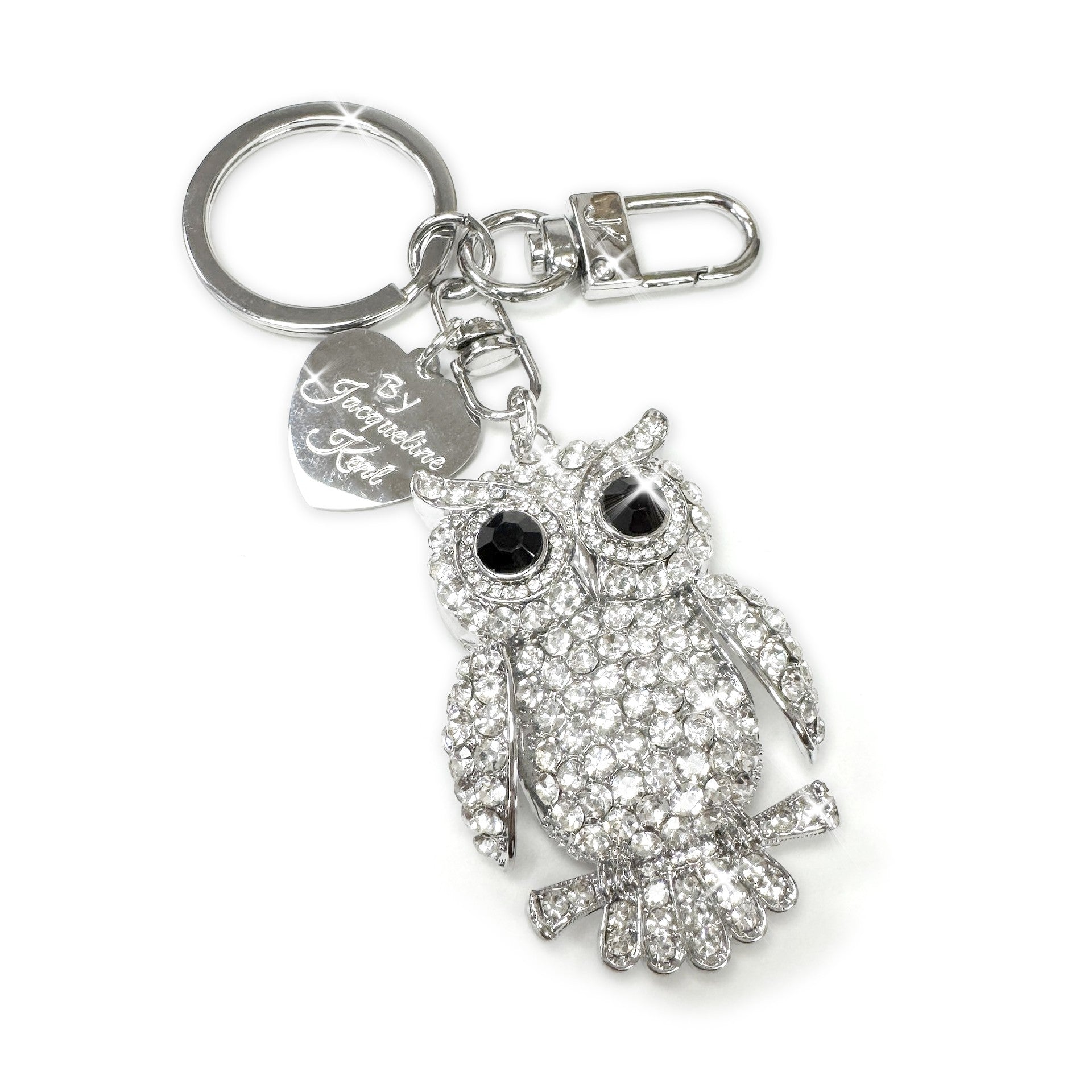 Jacqueline Kent Snow Owl Purse Charm Silver Rhinestone Crystal