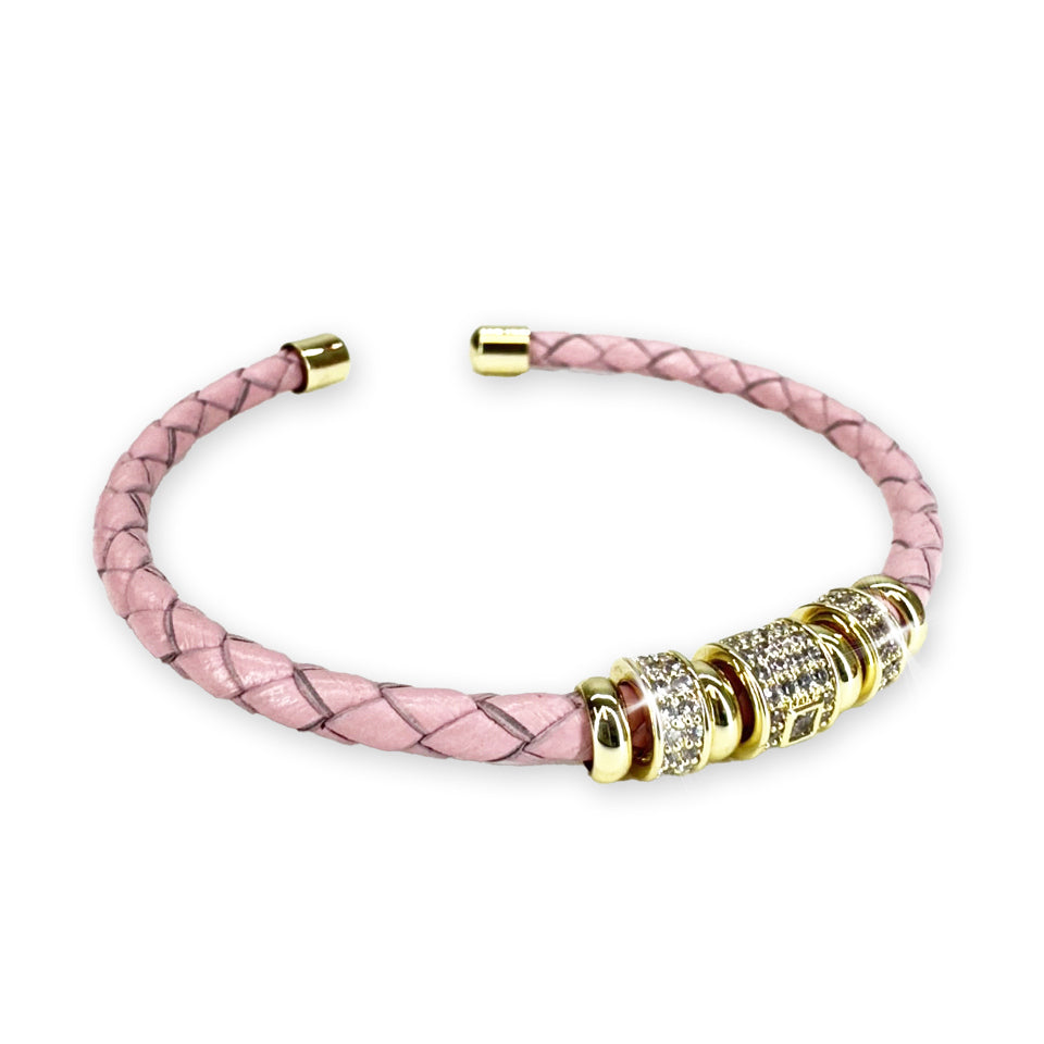 BRACELET BRAIDED FLEX BEAD PINK