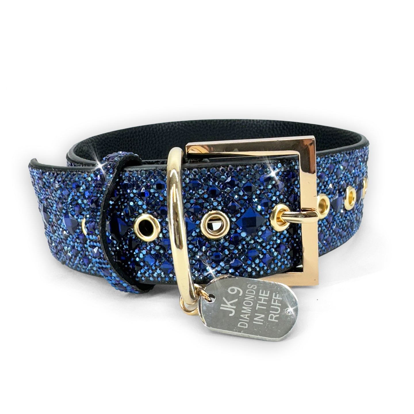 DIAMONDS IN THE RUFF BLUE DOG COLLAR LARGE