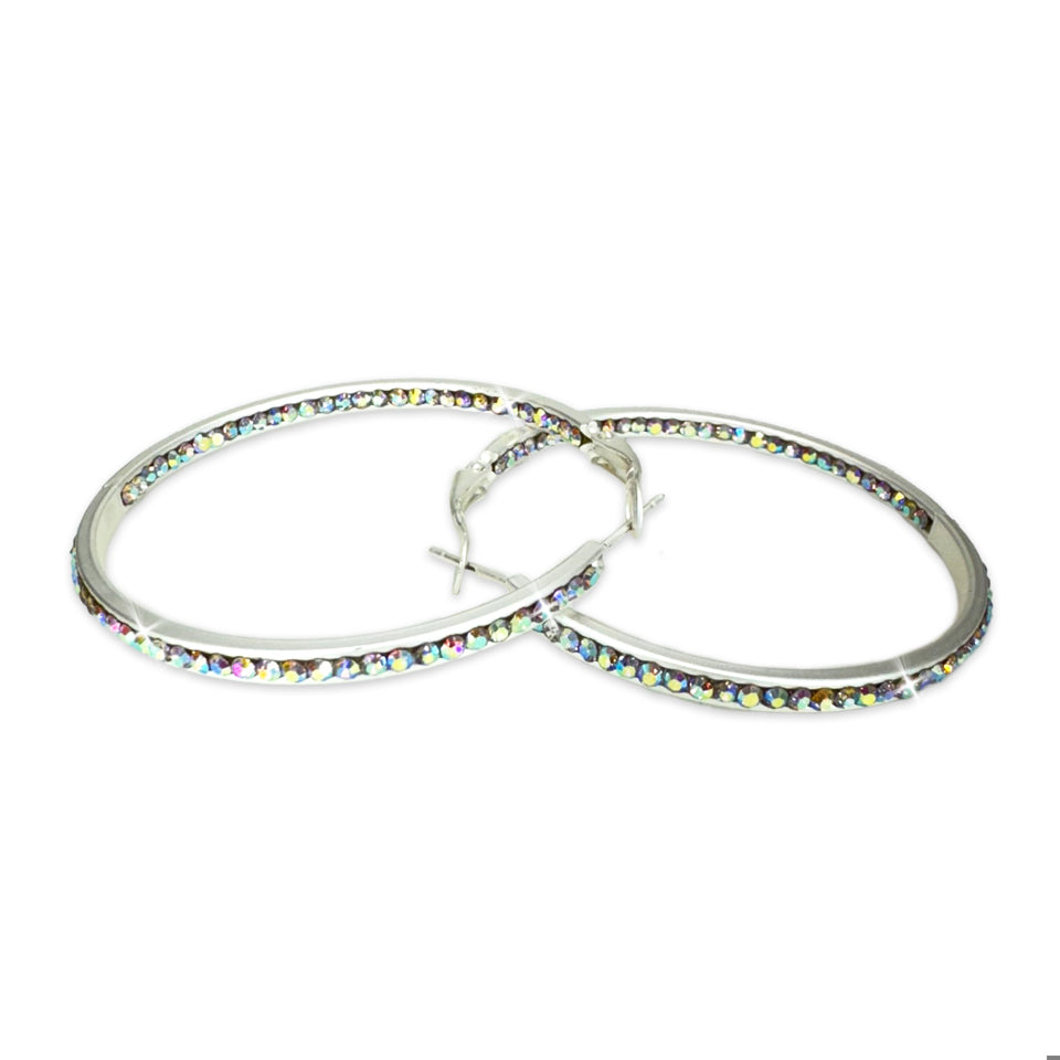 EARRING 50MM INSIDE OUT CRYSTAL HOOP SILVER/AB