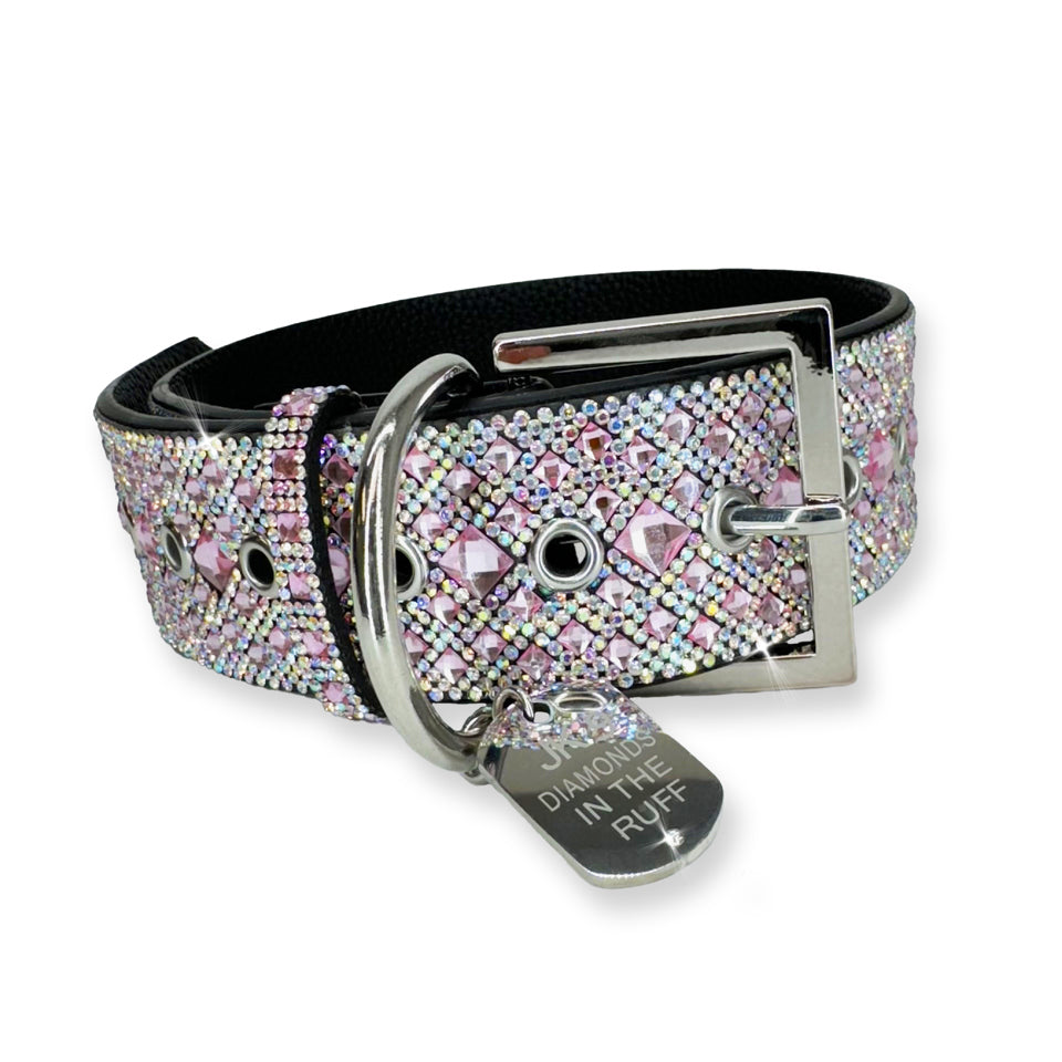 DIAMONDS IN THE RUFF DOG COLLAR PINK LARGE