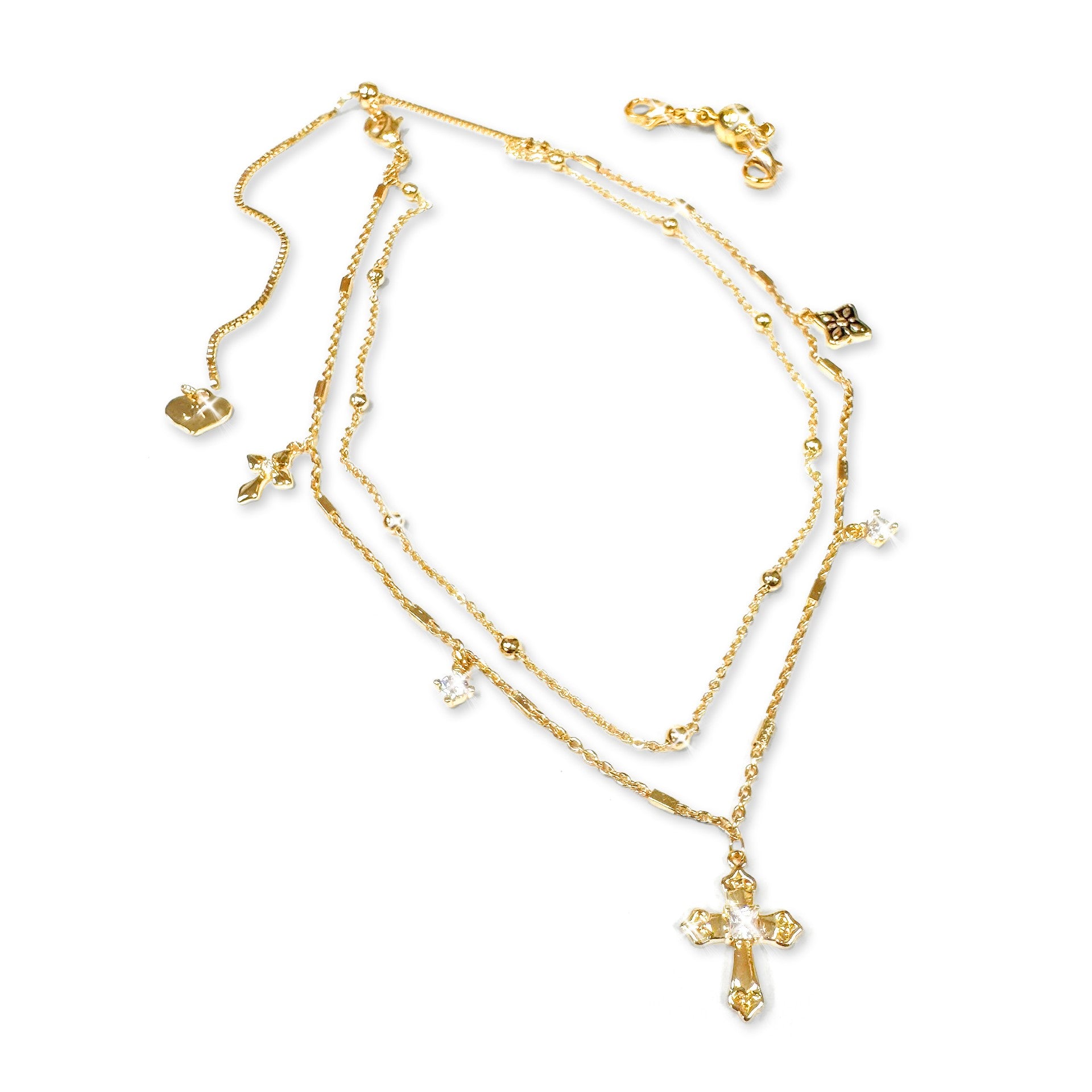 Jacqueline Kent Gold Cross & Crystal Drop Charm Anklet