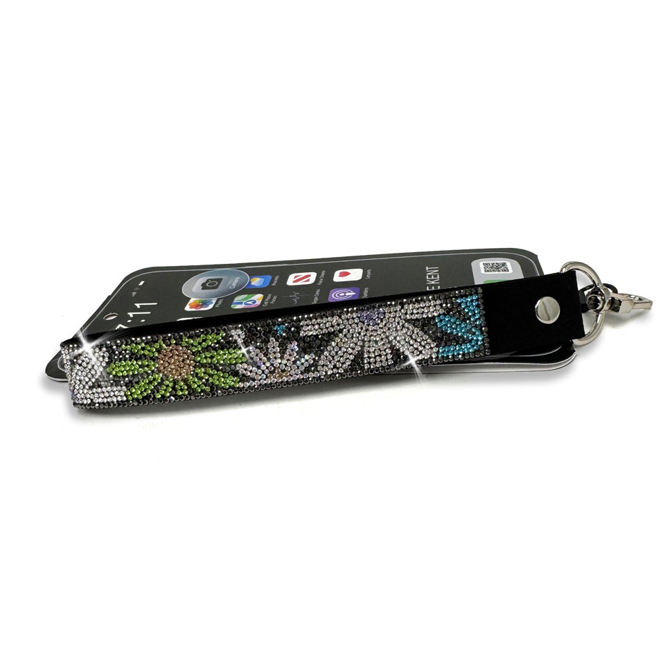 FLOWER POWER PHONE WRIST LANYARD HEMATITE