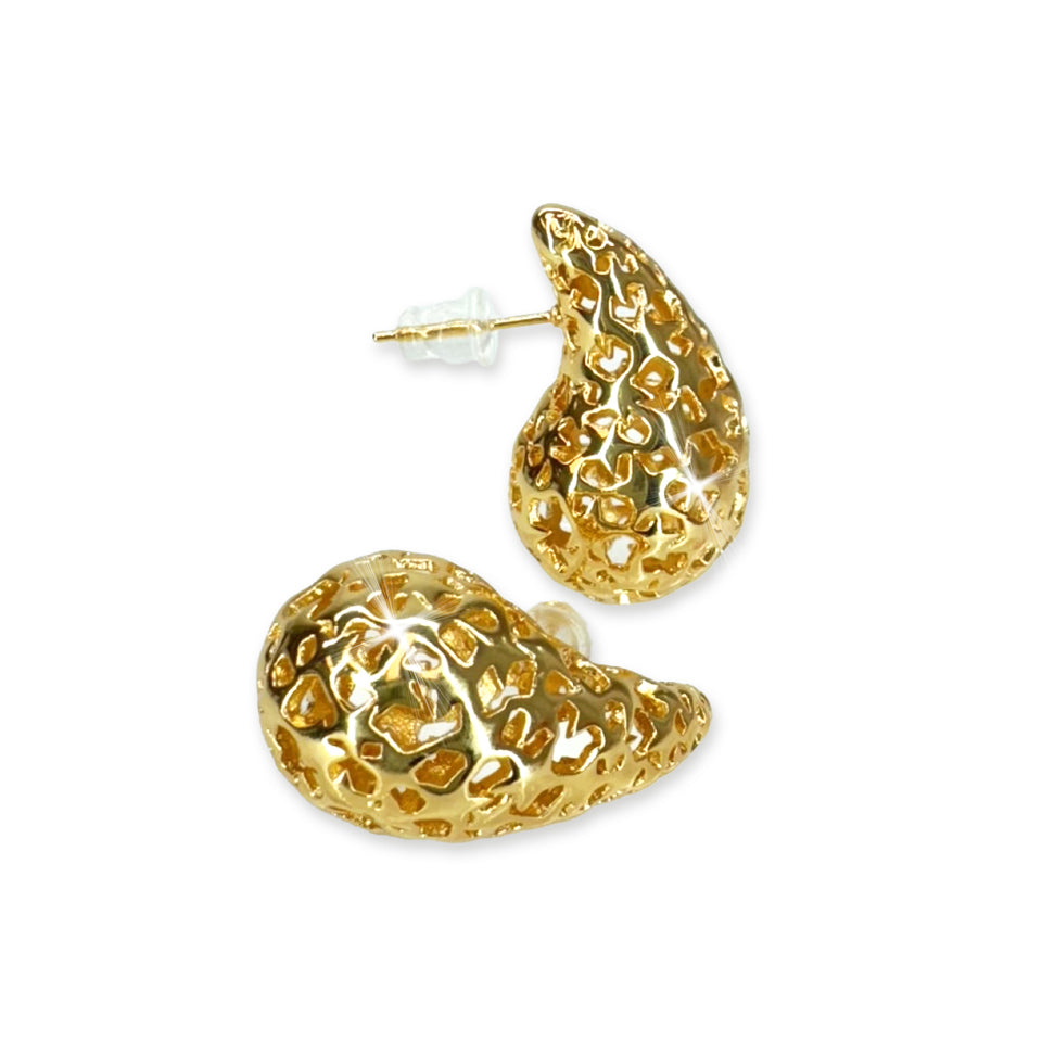 EARRING FILAGREE TEARDROP GOLD