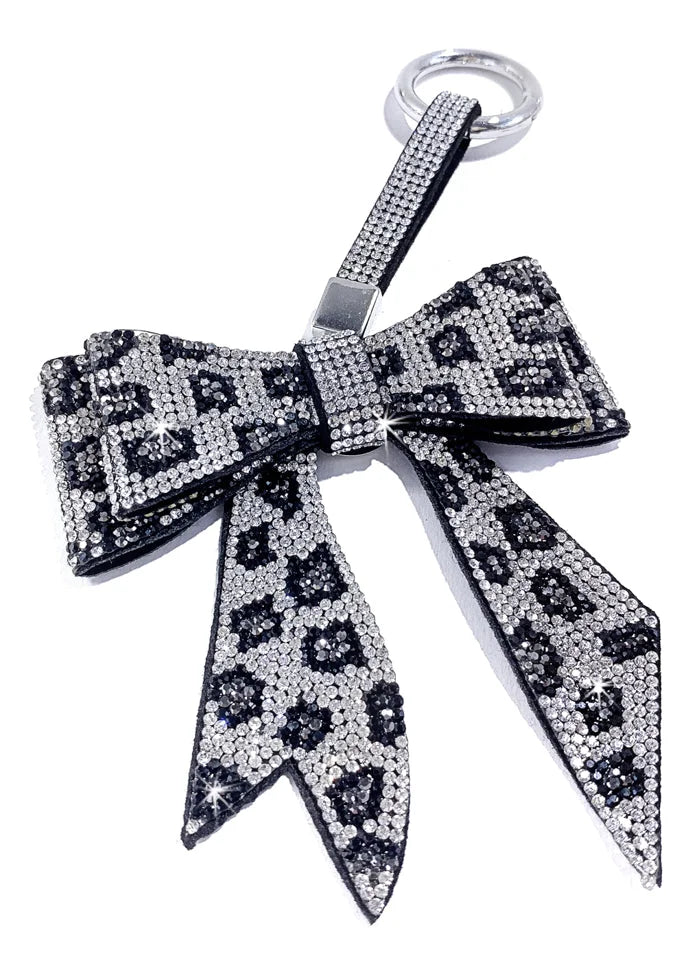 BUBBLES & BLING BOW PURSE CHARM SNOW LEOPARD SILVER - Product Image