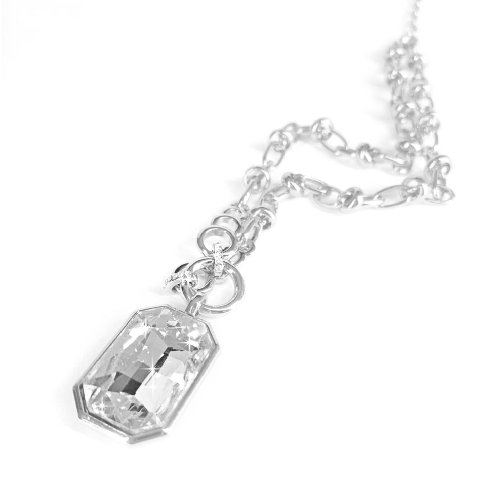 NECKLACE ROCK ON SILVER CLEAR