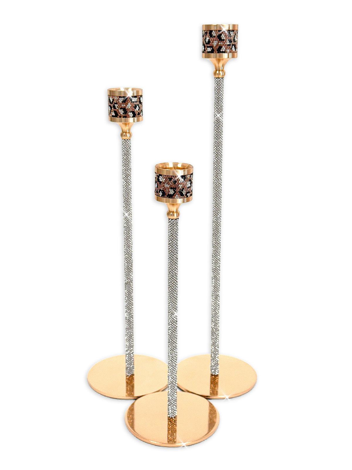 CANDLE STICK GOLD LEOPARD SET OF 3