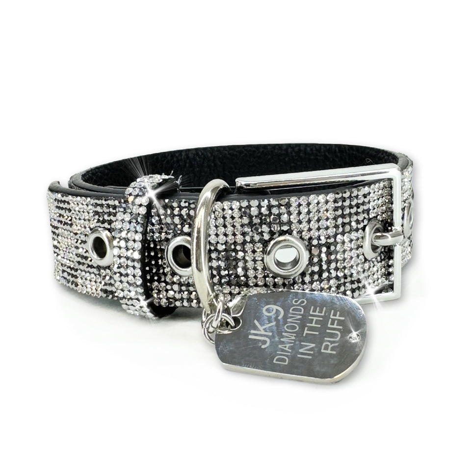 DIAMONDS IN THE RUFF DOG COLLAR CHECKMATE LIGHT MEDIUM