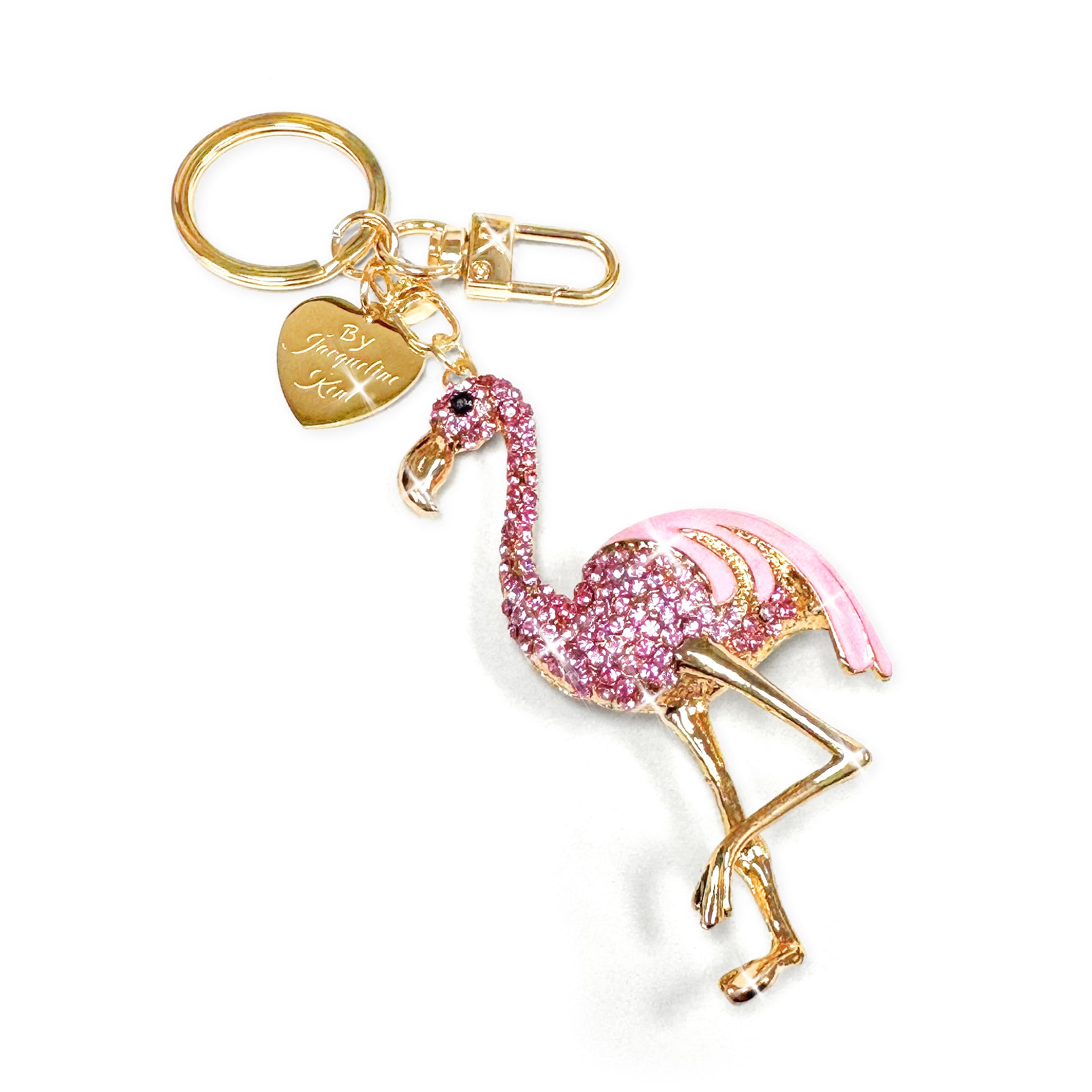 Jacqueline Kent Flamingo Purse Charm Gold Pink Crystal