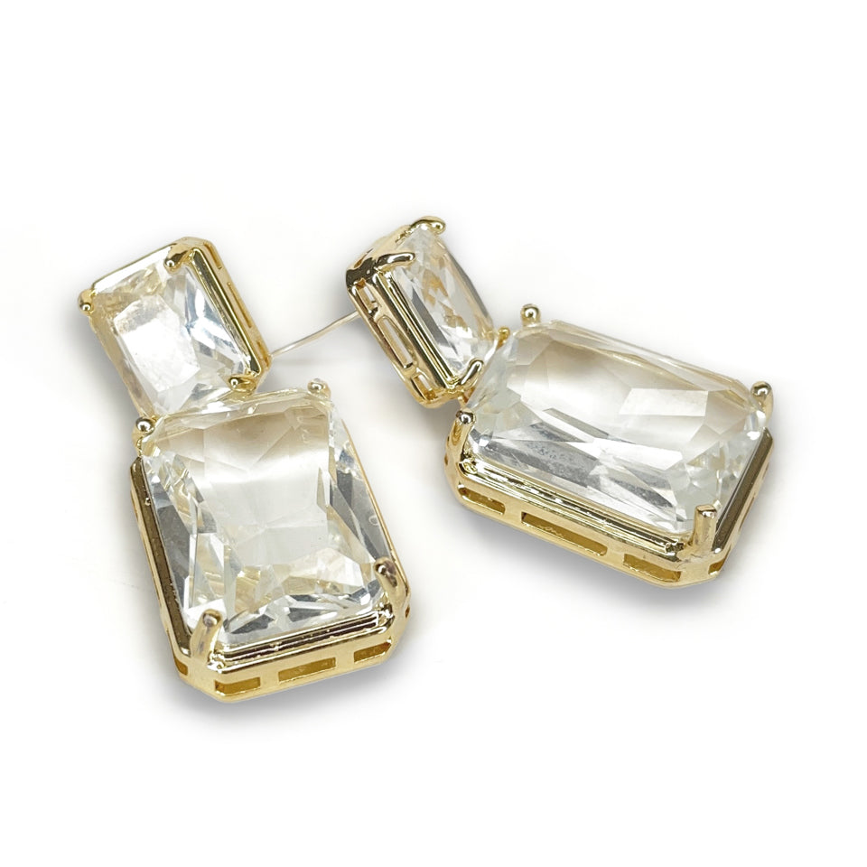 EARRING CLEAR CRYSTAL SQUARE