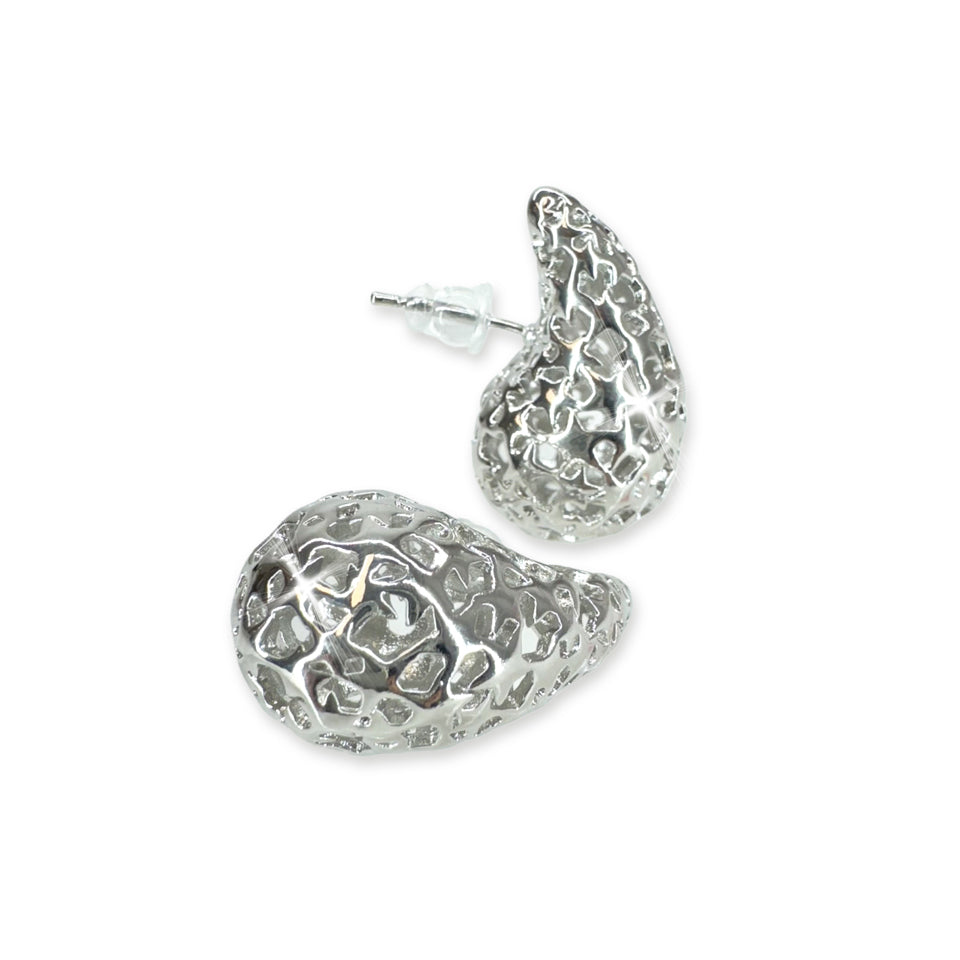 EARRING FILAGREE TEARDROP SILVER