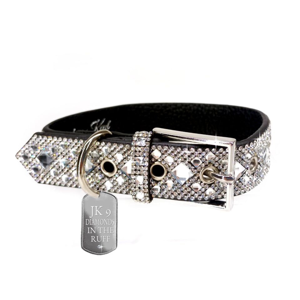 DIAMONDS IN THE RUFF DOG COLLAR SILVER MEDIUM