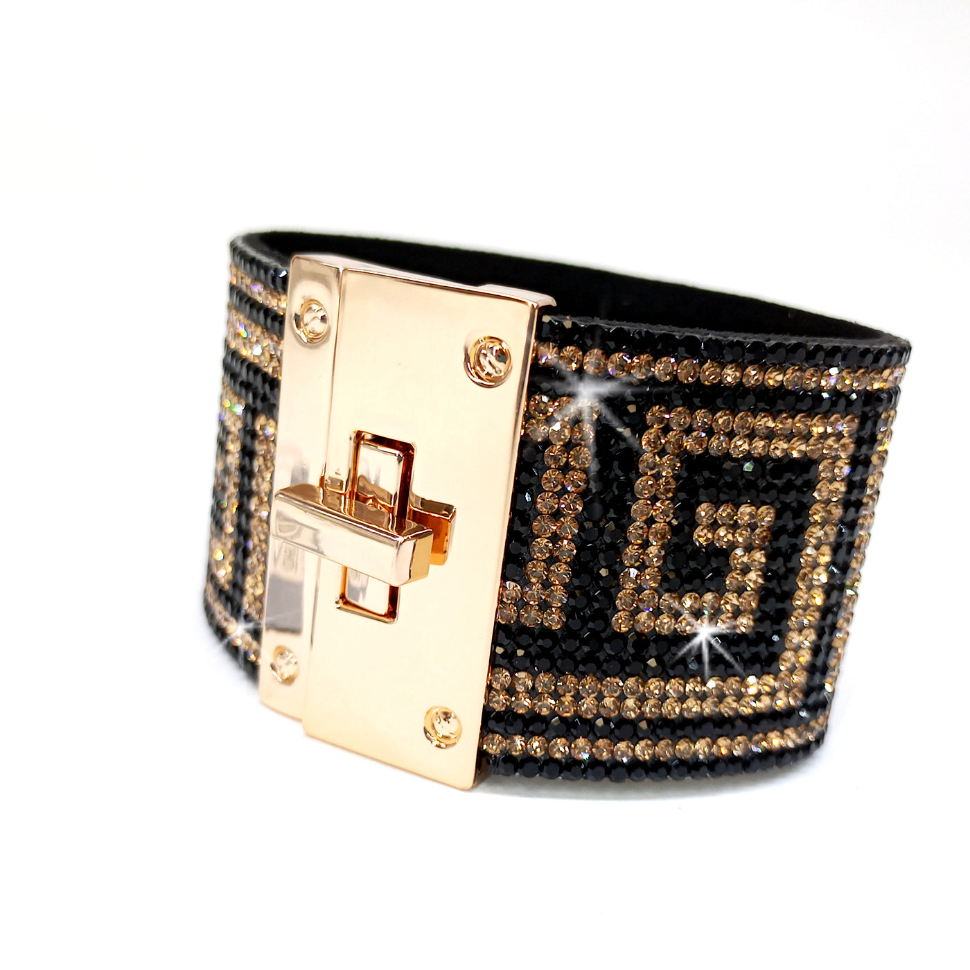 FAMOUS KEY DESIGNER CRYSTAL CUFF GOLD BLACK